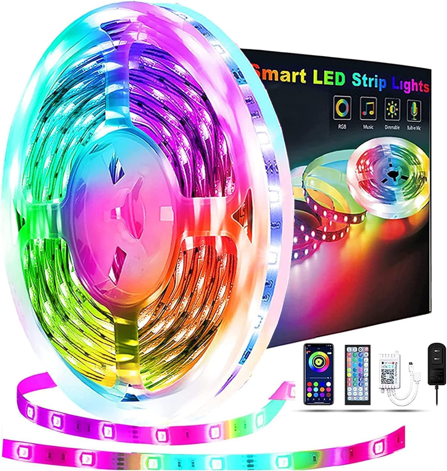 50ft LED Strip Lights for Bedroom - REEMEER Smart Color Changing Lights with Music Sync, App & Remote Control - Perfect for Home Decoration, Party Lighting, Gaming Room Setup and Romantic Ambiance