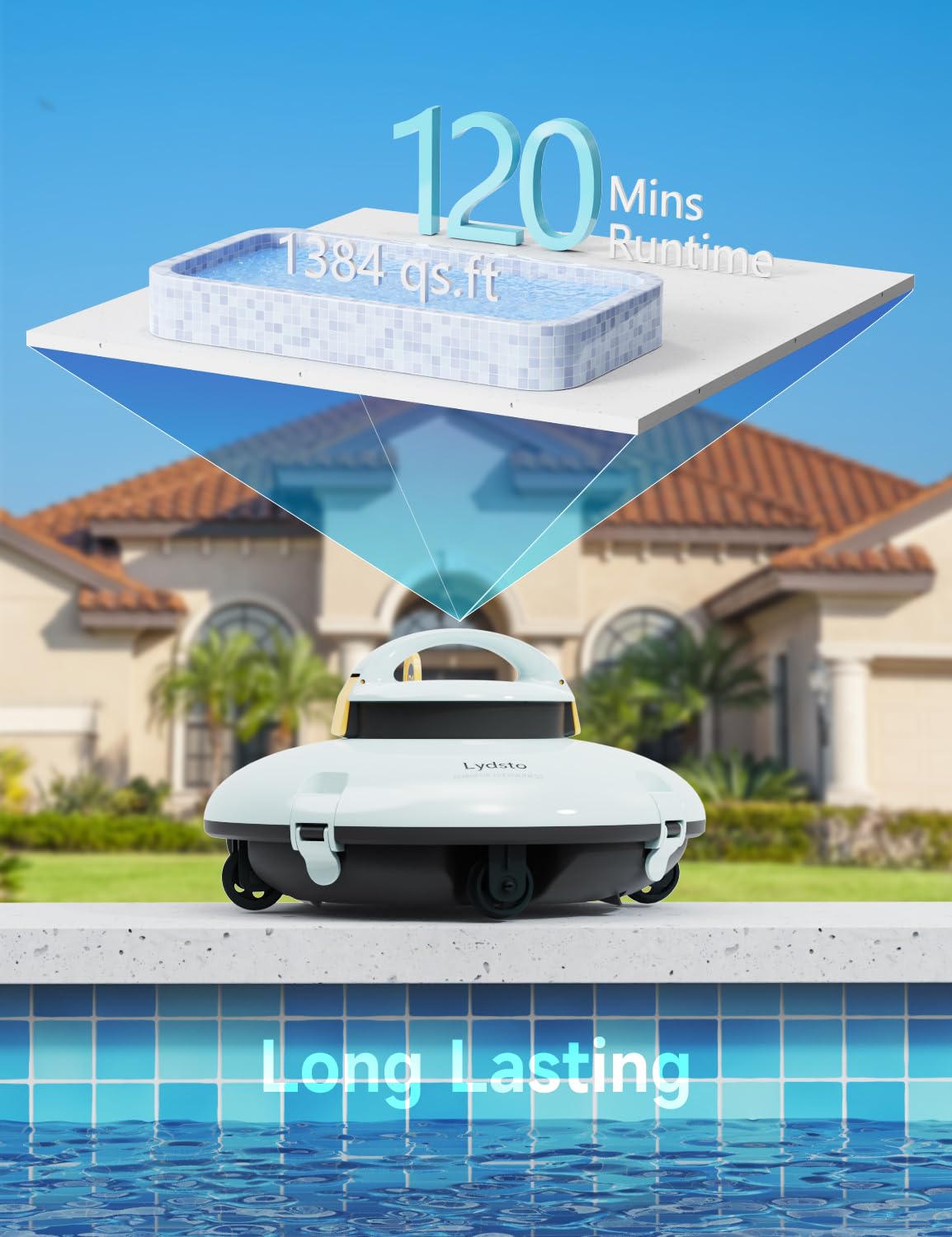 Automatic Cordless Robotic Pool Cleaner for Above Ground Pools - Rechargeable Battery, Dual-Drive Motors & Water Sensor Tech - Ideal for Flat Bottom Pools Up to 35ft (Yellow) - Perfect for Weekly Pool Maintenance & Seasonal Cleaning