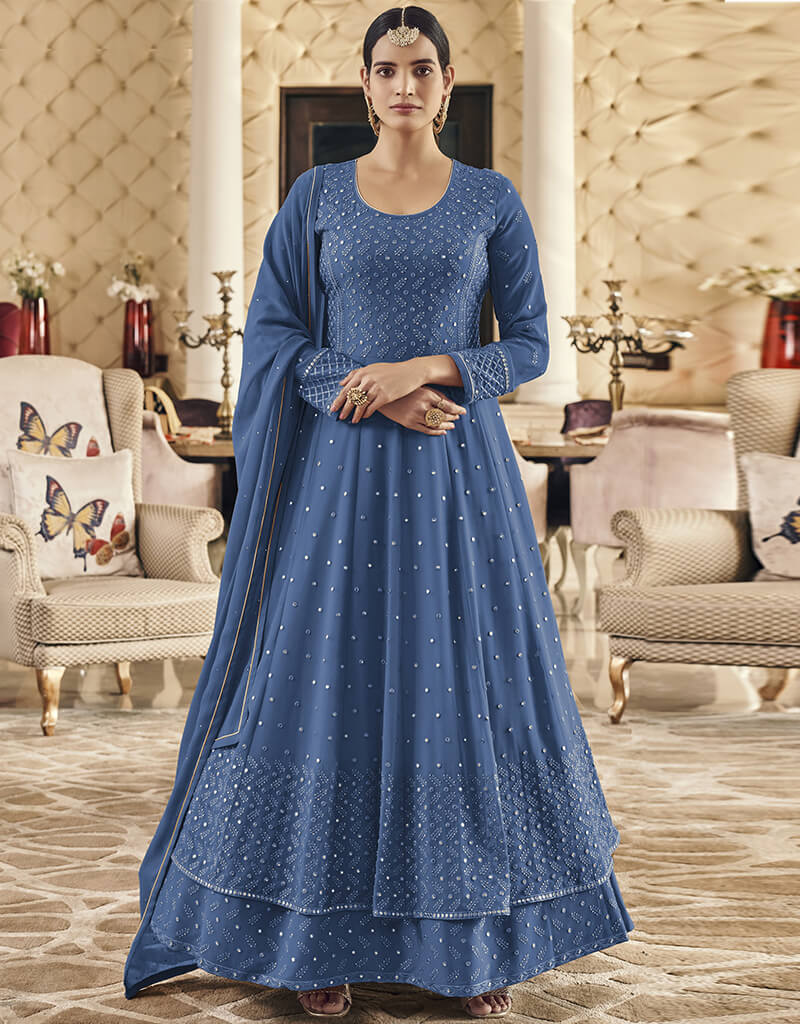Elegant Blue Fox Georgette Lehenga Salwar Suit for Women - Perfect for Weddings, Festivals & Special Occasions