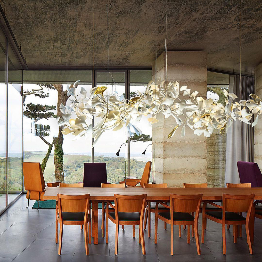Elegant Ginkgo Leaf Chandelier - Handcrafted Brass Ceiling Light Fixture with Nature-Inspired Design for Dining Room, Living Room or Bedroom Decor