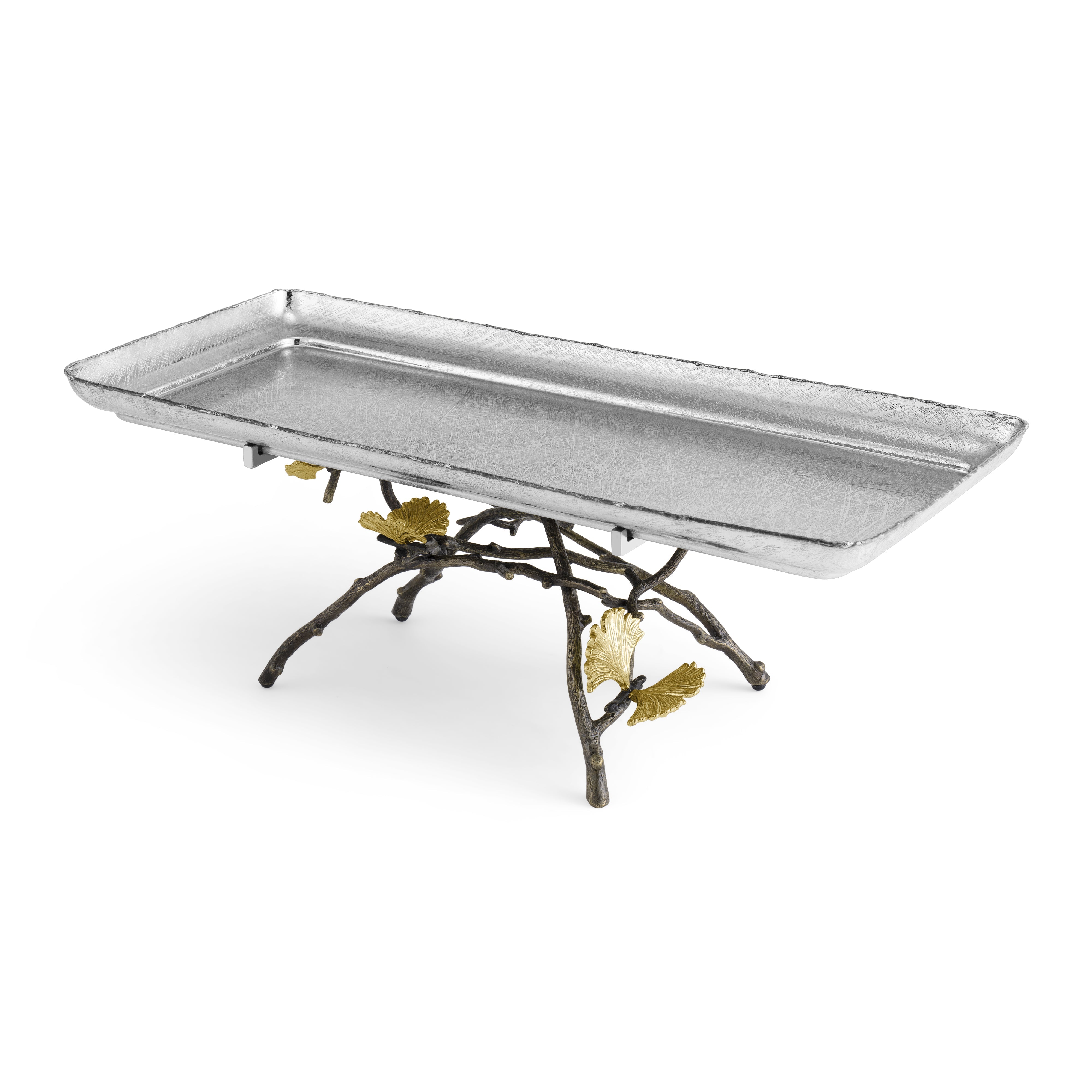 Butterfly Ginkgo Leaf Design Decorative Tray with Feet - Elegant Serving Tray for Tea, Coffee, Jewelry & Home Decor