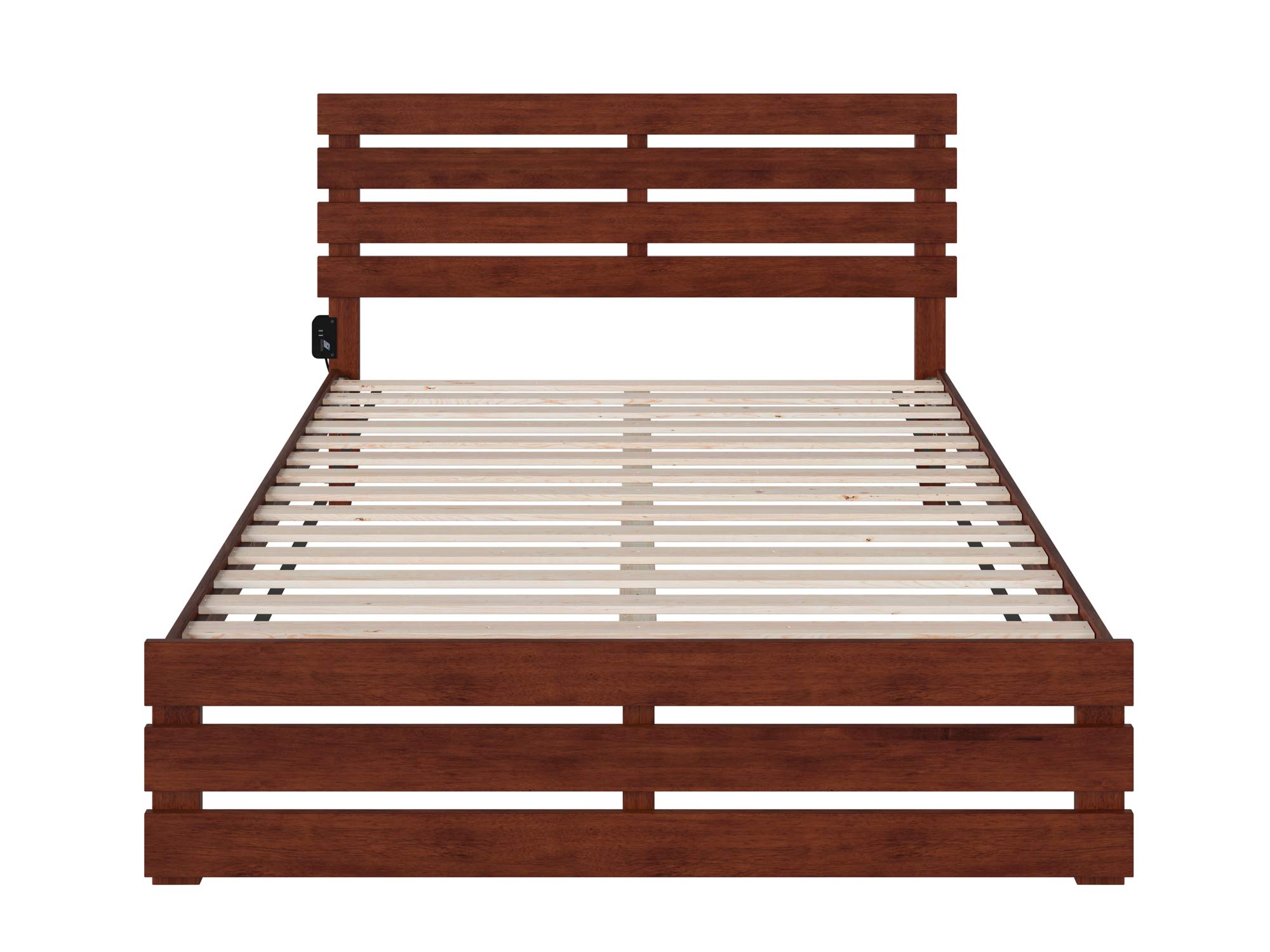 AFI Oxford Queen Size Platform Bed with Footboard & USB Charging Station - Solid Walnut Wood Frame for Modern Bedrooms - Perfect for Small Spaces & Guest Rooms