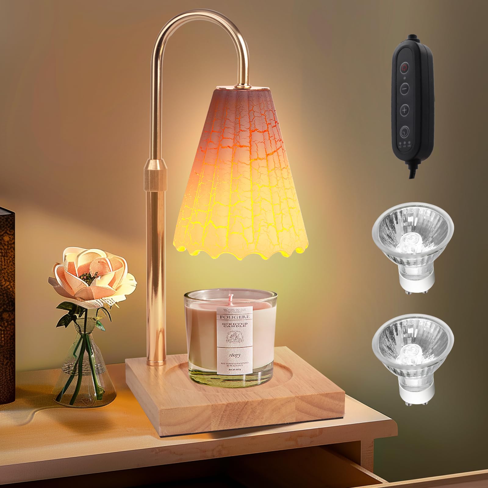Electric Candle Warmer Lamp with Dimmer & Timer - Plug-in Wax Melter for Jar & Scented Candles, 2 Color-Changing Bulbs - Perfect for Home, Office, Bedroom & Relaxation