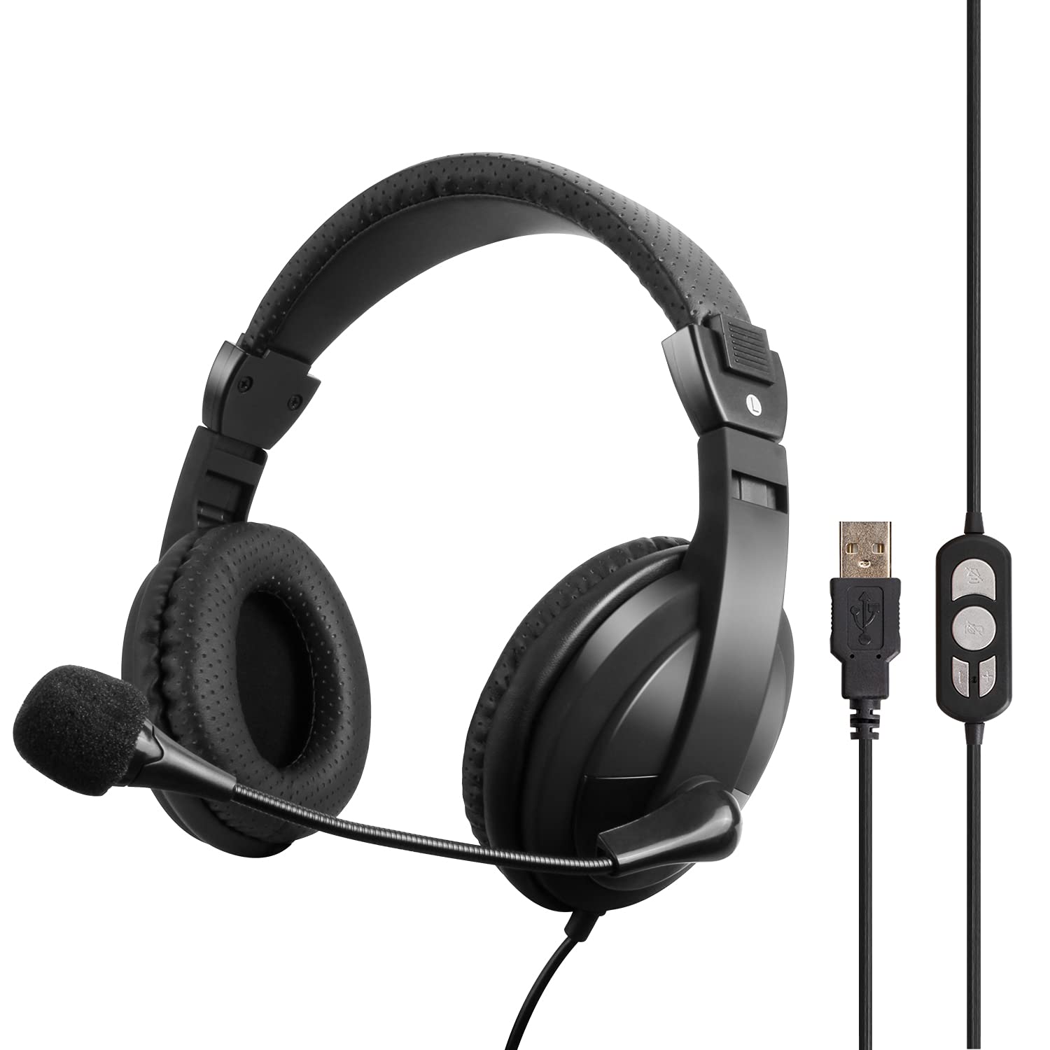 VCOM USB Computer Headset with Noise Cancelling Microphone, Stereo Over Ear Headphones with Volume Control & Mute Button - for PC, Laptop, Office, School, Online Classes, Zoom Meetings, Skype Calls, Gaming & Remote Work (Black) - Comfortable for Teens & Adults All Day Use
