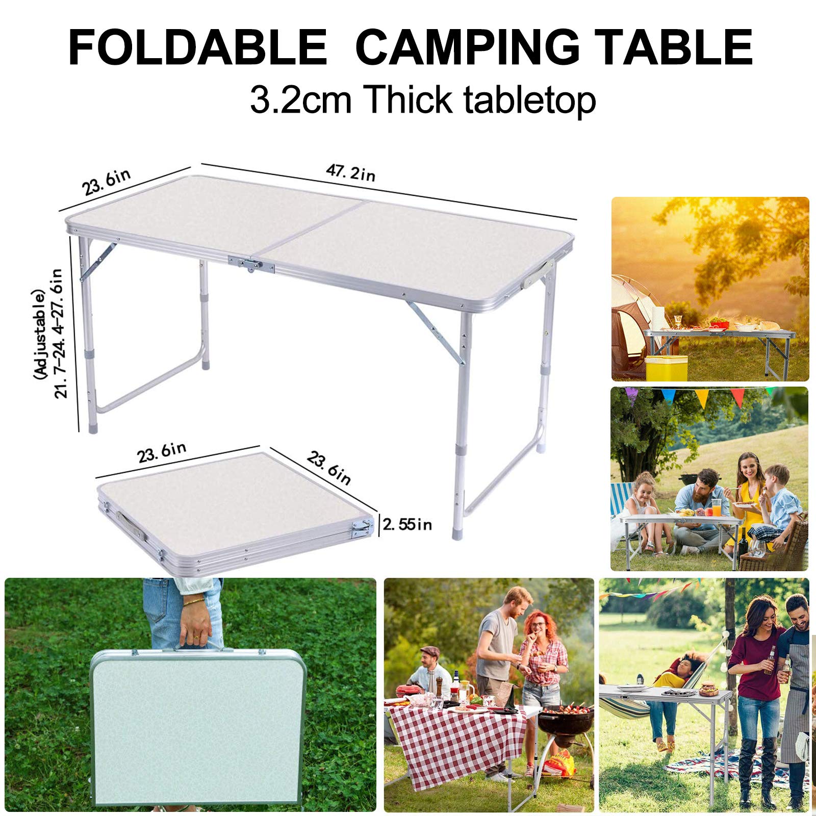 4ft Aluminum Folding Table - Lightweight Portable Camping, Picnic, BBQ, Office & Outdoor Use - Perfect for Backyard, Beach, Tailgating & More