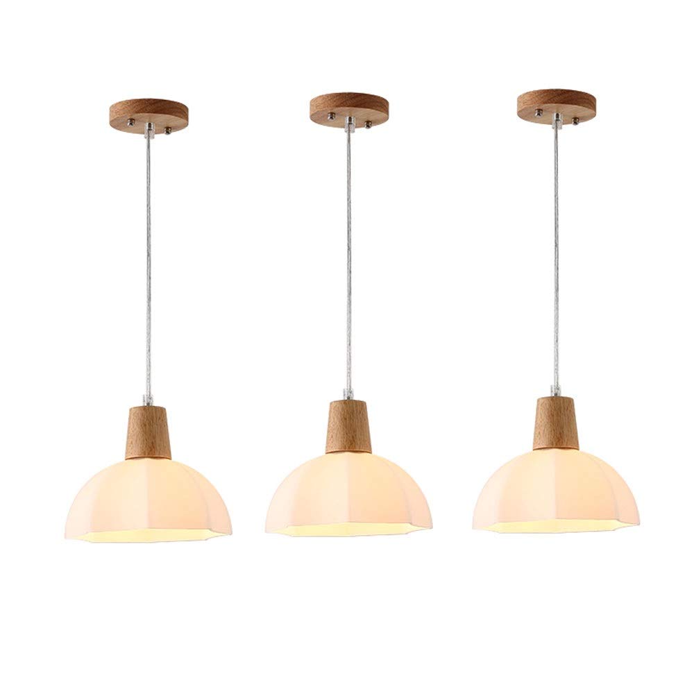 Rustic Wood and Glass Pendant Light - 3 Pack Milky White Farmhouse Ceiling Lighting Fixture for Kitchen Island, Dining Room, Foyer | Vintage Hanging Lamp for Home Decor, Restaurant, Cafe & Office Spaces