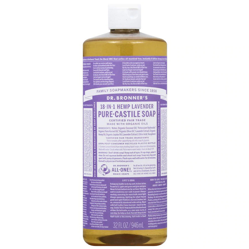 Dr. Bronner's Pure Castile Soap - Organic Lavender, 32oz Bottle | All-Natural Body Wash, Shampoo & Household Cleaner | Perfect for Sensitive Skin & Eco-Friendly Cleaning