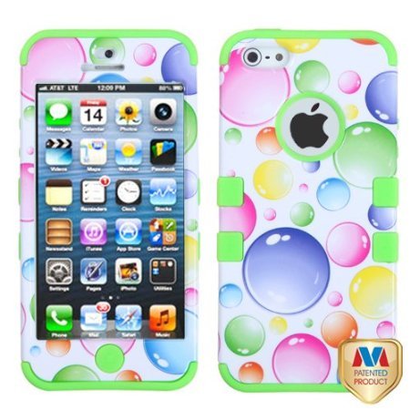 Premium Shockproof & Durable iPhone 5 Case - MYBAT TUFF Series (Rainbow Bigger Bubbles/Electric Green) - Retail Packaging - Perfect for Outdoor Activities & Daily Protection