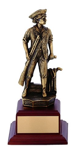 Customizable 9.5 Inch Minuteman Antique Brass Trophy with Walnut Finished Base - Personalized Awards & Gifts for Sports, Academic Achievements & Corporate Recognition