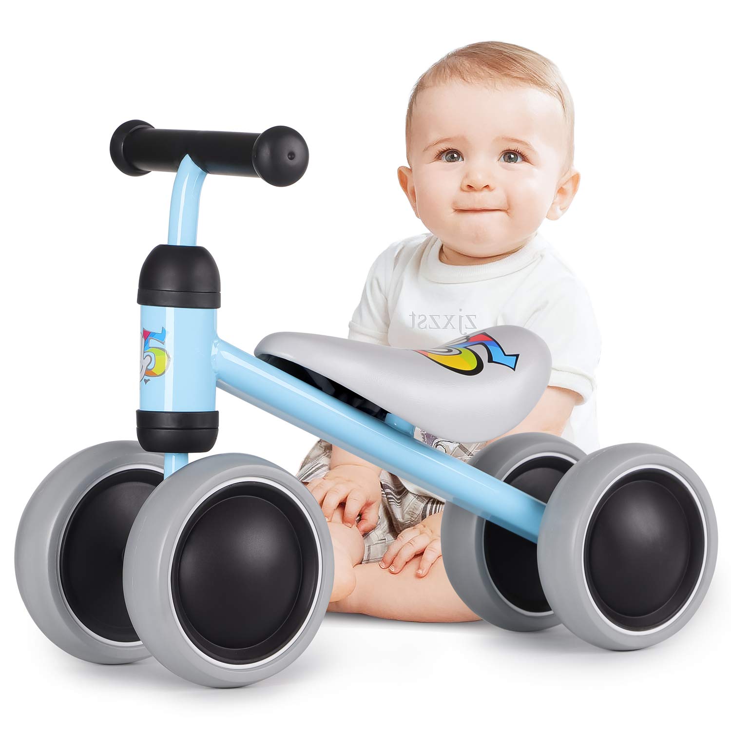 Birtech Balance Bike for Toddlers 2-3 Years Old - No Pedal 4-Wheel Ride On Toy for Boys & Girls 18-36 Months - Indoor & Outdoor Training Bike (Blue) - Perfect for Learning Balance & Coordination in Backyards, Parks & Playrooms