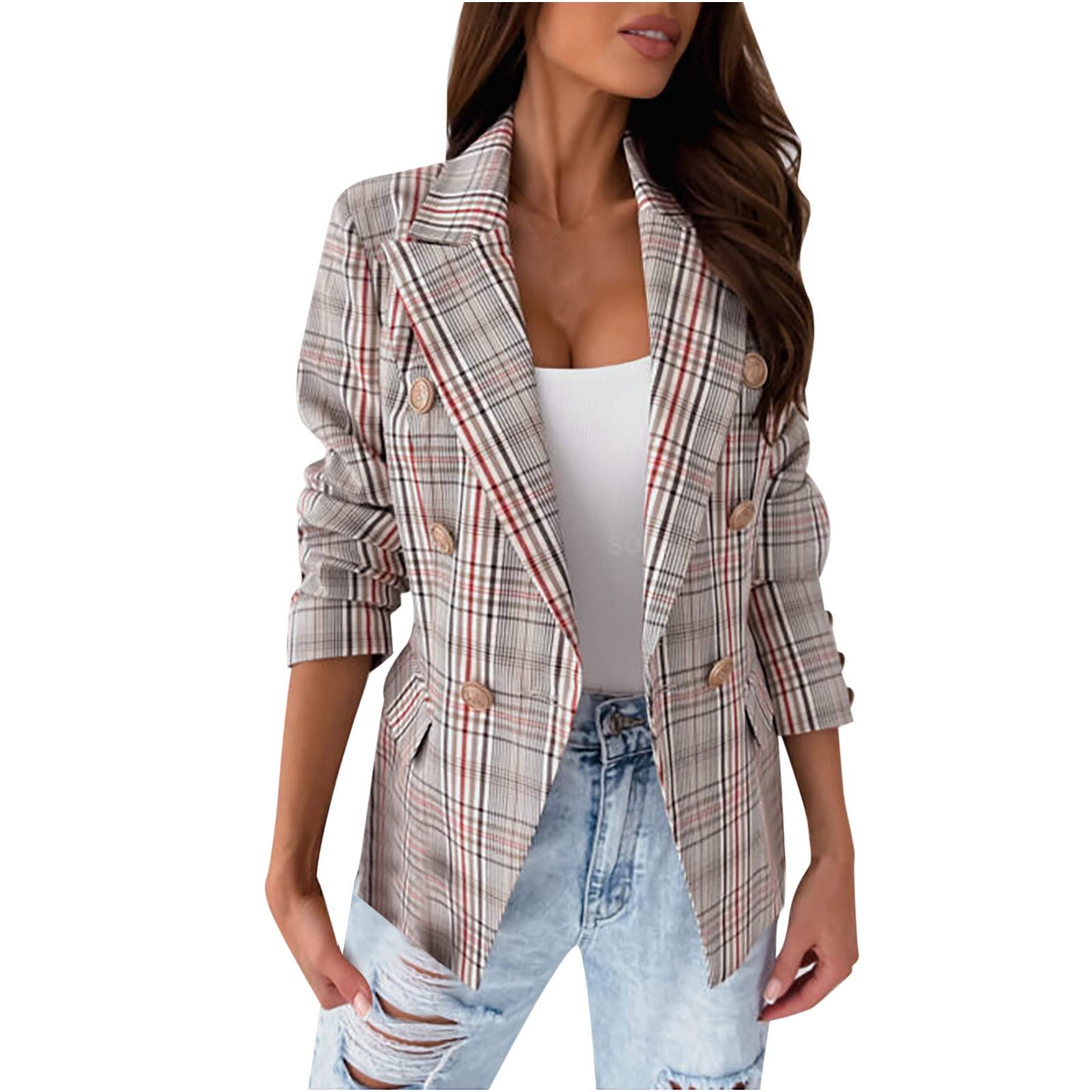 Women's Long Sleeve Plaid Blazer - Office & Casual Wear