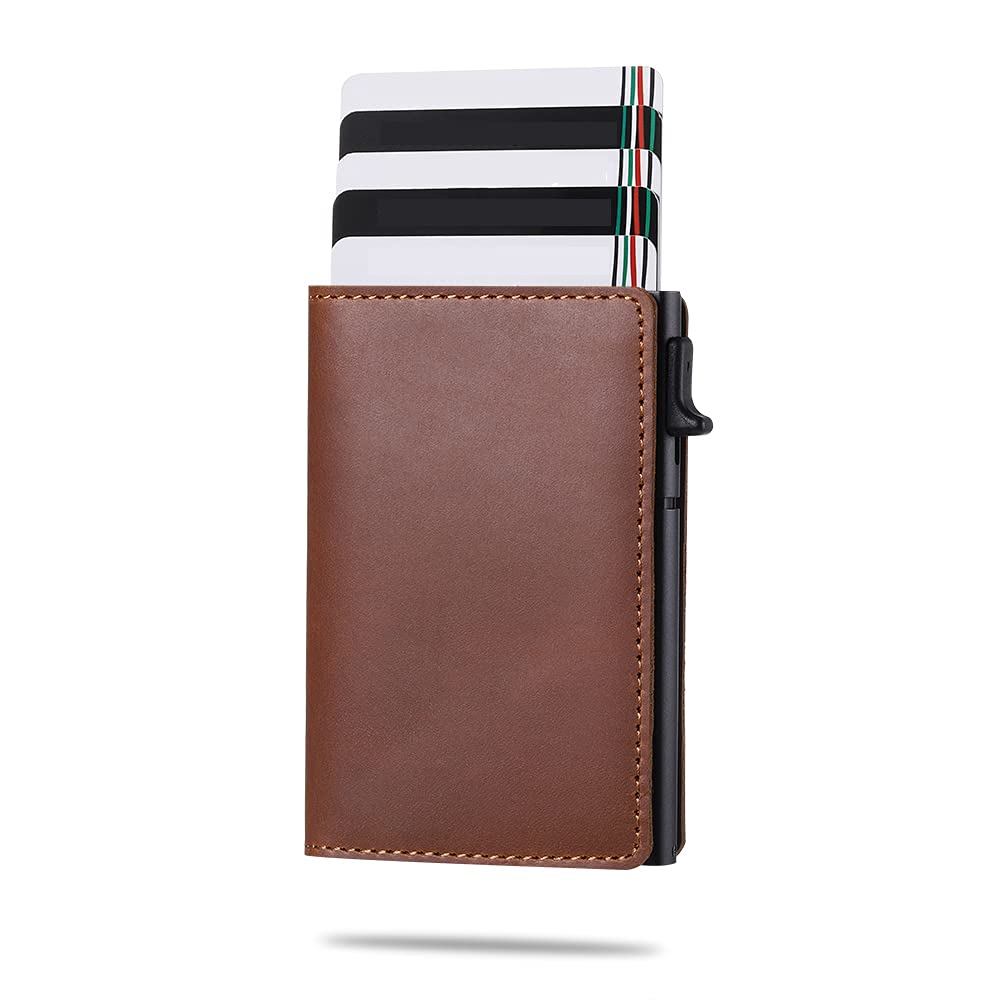 Apple AirTag Wallet Card Holder - Slim & Minimalist RFID Blocking Leather Wallet with Carbon Fiber Case for Apple AirTag | Dark Brown | Perfect for Travel, Daily Use & Secure Storage
