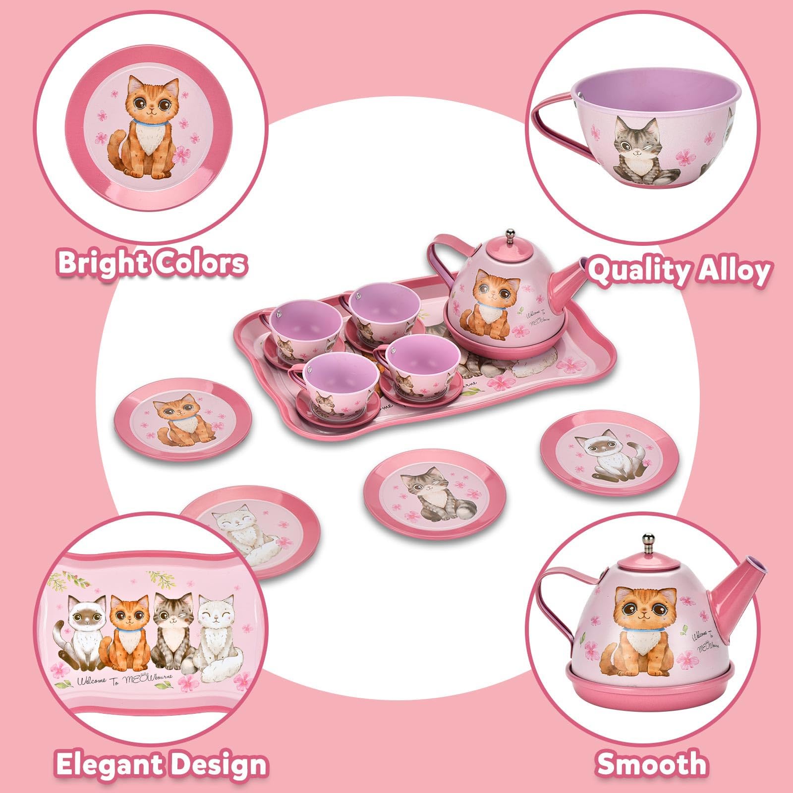 52-Piece Pretend Play Tea Set for Toddlers & Kids Ages 3-6 - Pink Tea Party Toys with Desserts & Metal Carrying Case - Perfect Birthday Gift, Christmas Stocking Stuffer for Girls - Fun Role Play for Playdates, Tea Parties & Imaginative Play