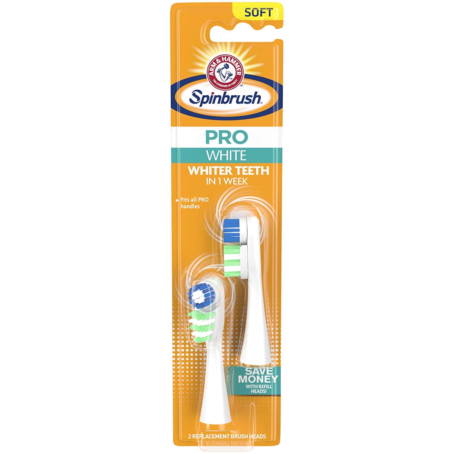 Arm & Hammer Spinbrush Pro Series Electric Toothbrush Replacement Heads - Soft Bristles, 20 Brush Heads (10 Packs of 2) for Gentle Cleaning & Whitening - Perfect for Travel, Home & Daily Oral Care