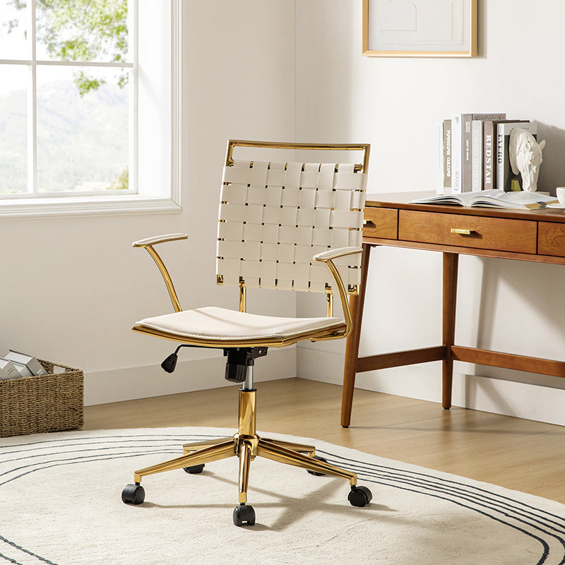 Amalia Modern Rattan Weaving Swivel Office Chair with Backrest - Ergonomic Desk Chair for Home Office, Study & Workspace