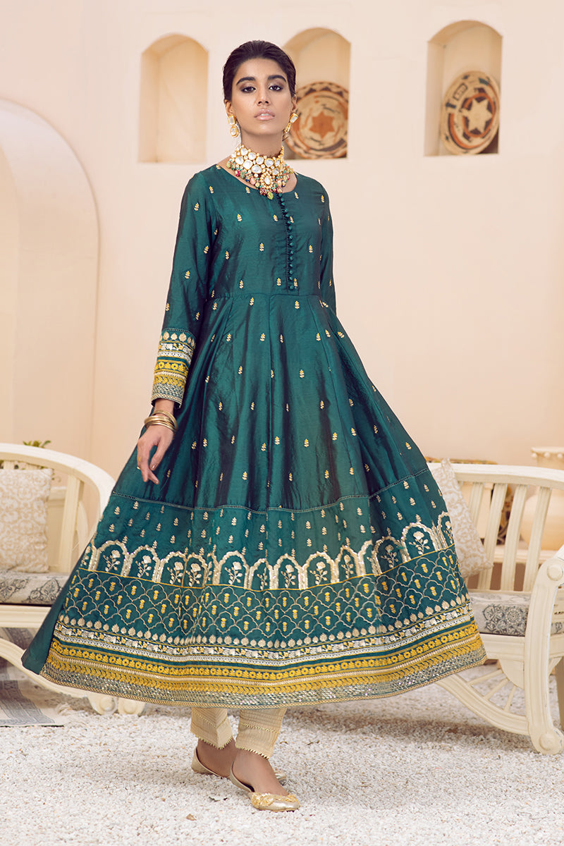 Green Pishwas Embroidered Shirt for Men - Traditional Pakistani Formal Wear - Perfect for Weddings, Eid & Special Occasions