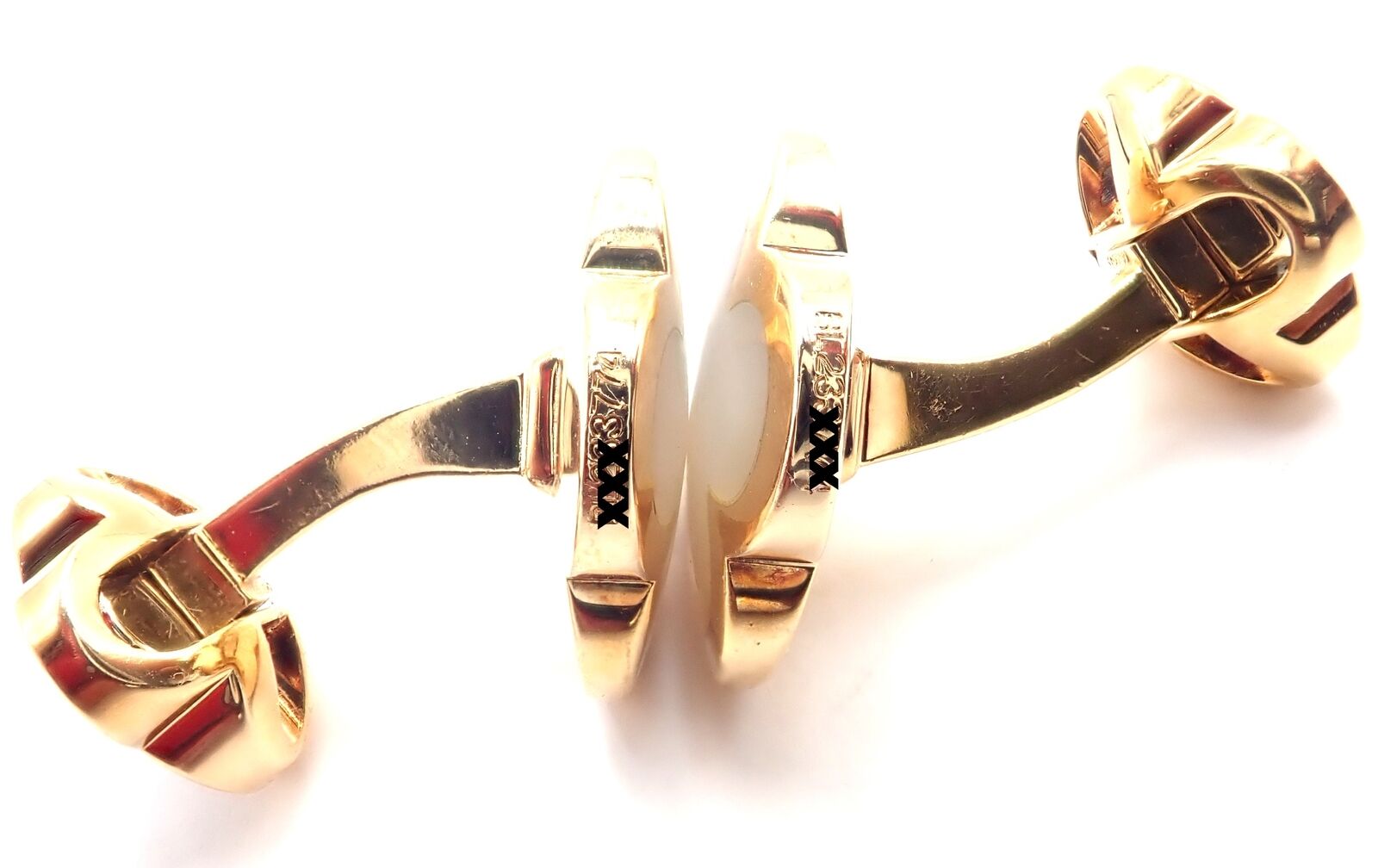 Van Cleef & Arpels 18k Yellow Gold Pure Alhambra Mother of Pearl Cufflinks - Certified Luxury Men's Jewelry for Formal Events & Weddings