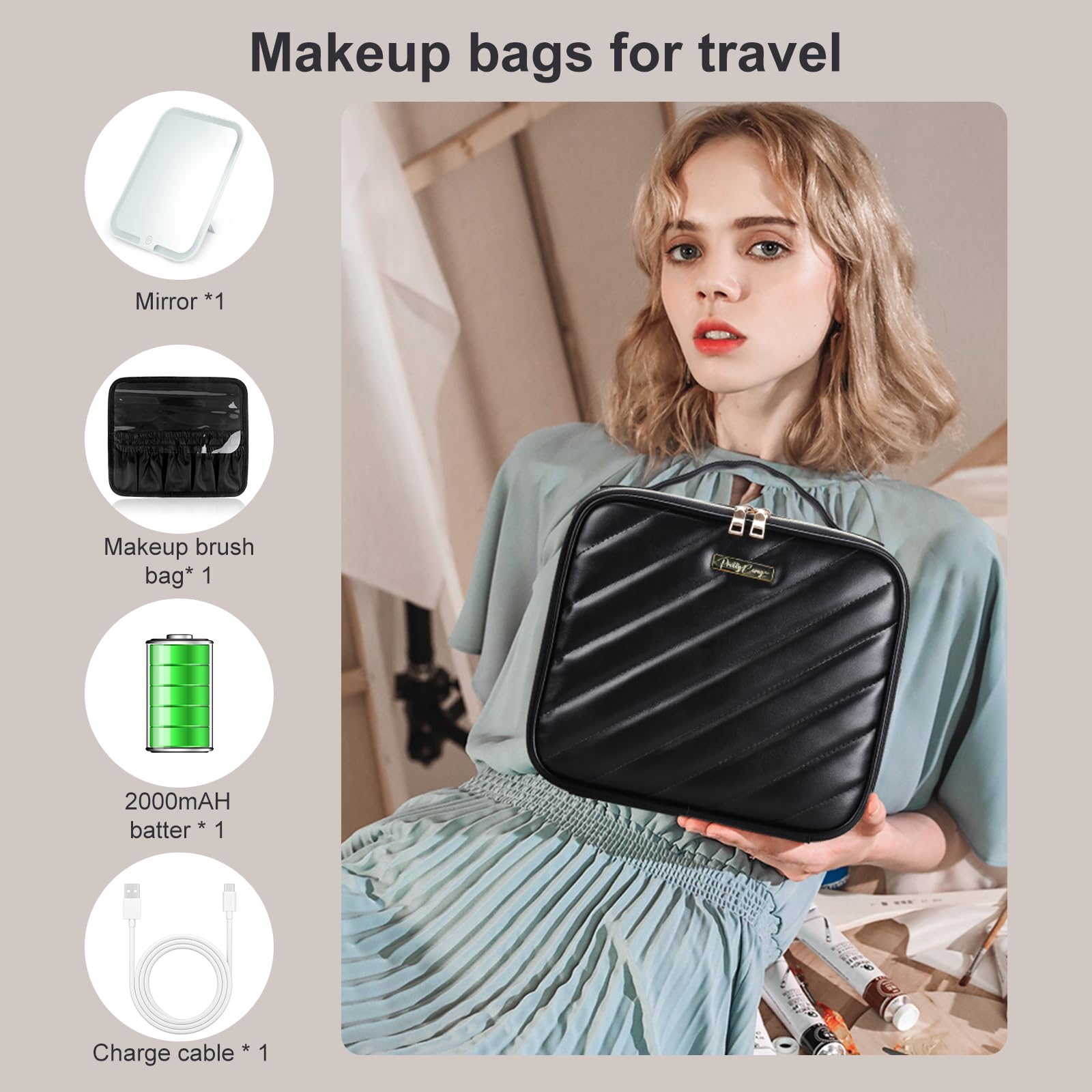 Portable Travel Makeup Bag with LED Mirror - Waterproof Cosmetic Organizer Case for Women & Girls, Perfect Gift for Mom, Birthday, Bridal Shower | Home, Travel & Salon Use