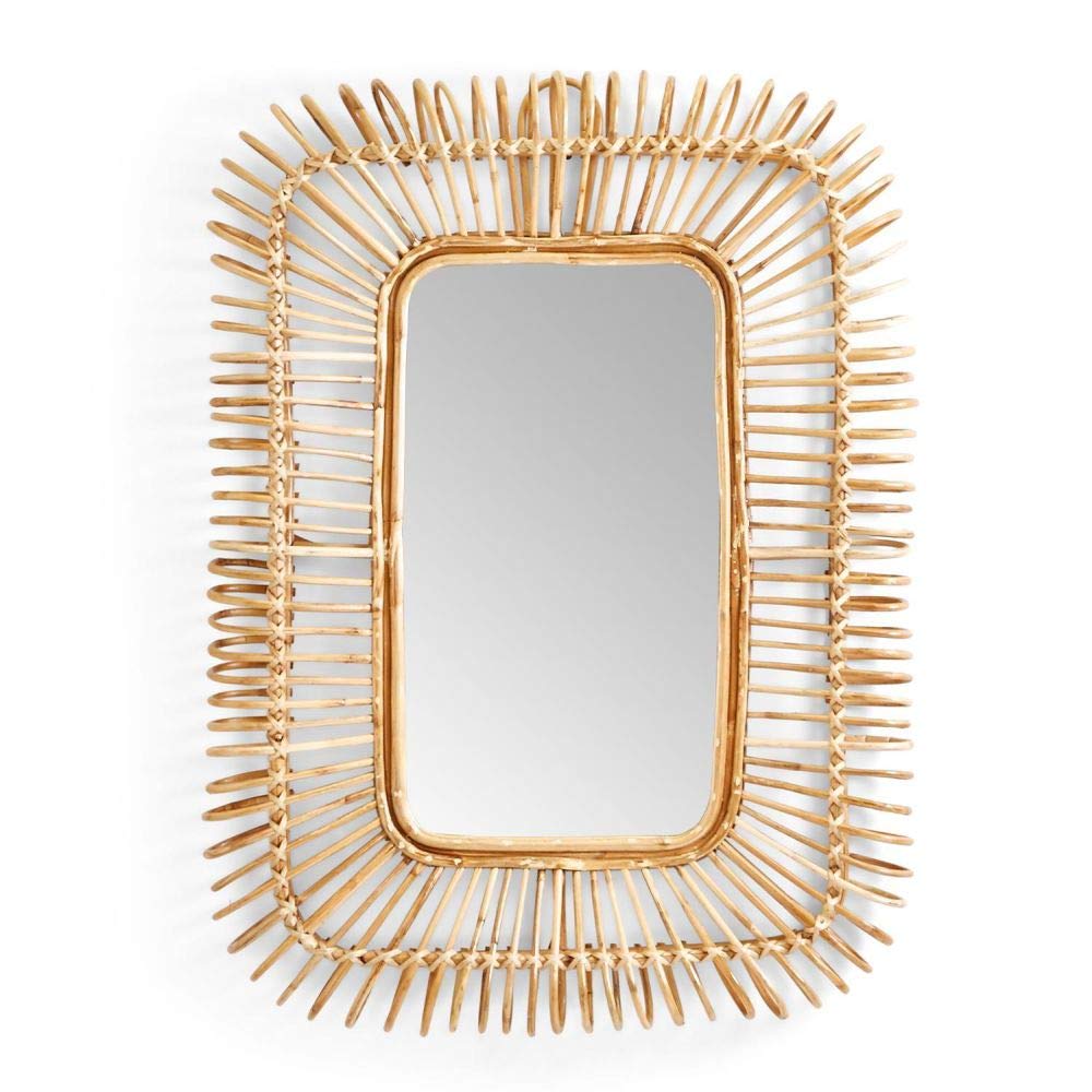 Two's Company Tozai Rectangle Cane Hand-Crafted Wall Mirror - Elegant Home Decor for Living Room, Bedroom & Entryway - Vintage Style Accent Mirror for Wall Decor