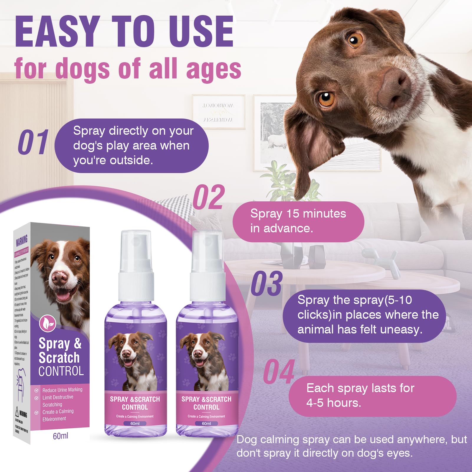**Calming Spray for Dogs - 2 Pack Dog Anxiety Relief with Pheromones, Stress & Fear Relief for Puppies & Adult Dogs - Odorless Relaxing Spray for Travel, Vet Visits, Fireworks & New Environments**
