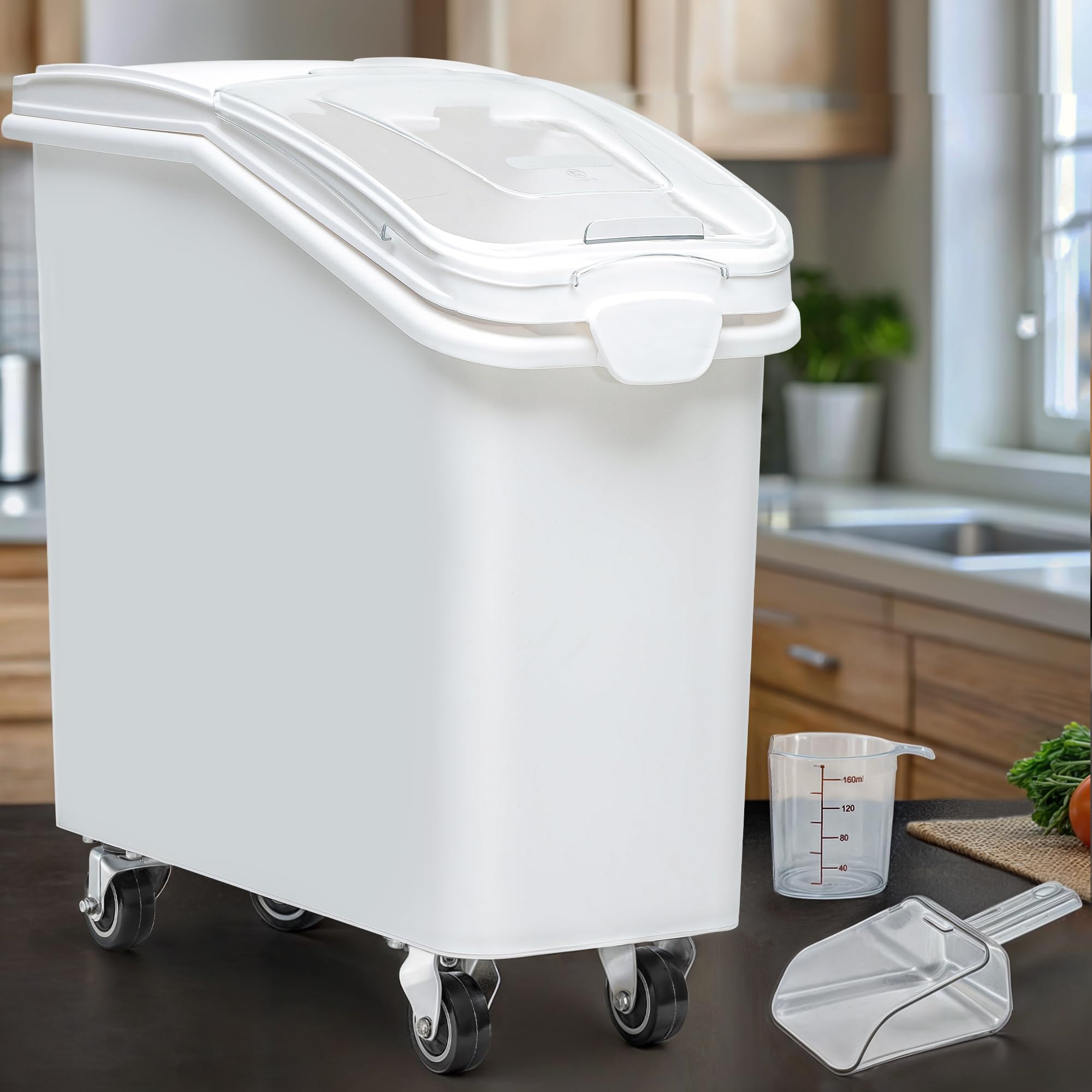 YITAHOME 50L Large Ingredient Storage Bin with Wheels - Commercial Rice Container with Scoop, Lid & Scale - Bulk Flour Bin for Kitchen Pantry Organization - Ideal for Restaurants, Bakeries & Home Kitchens