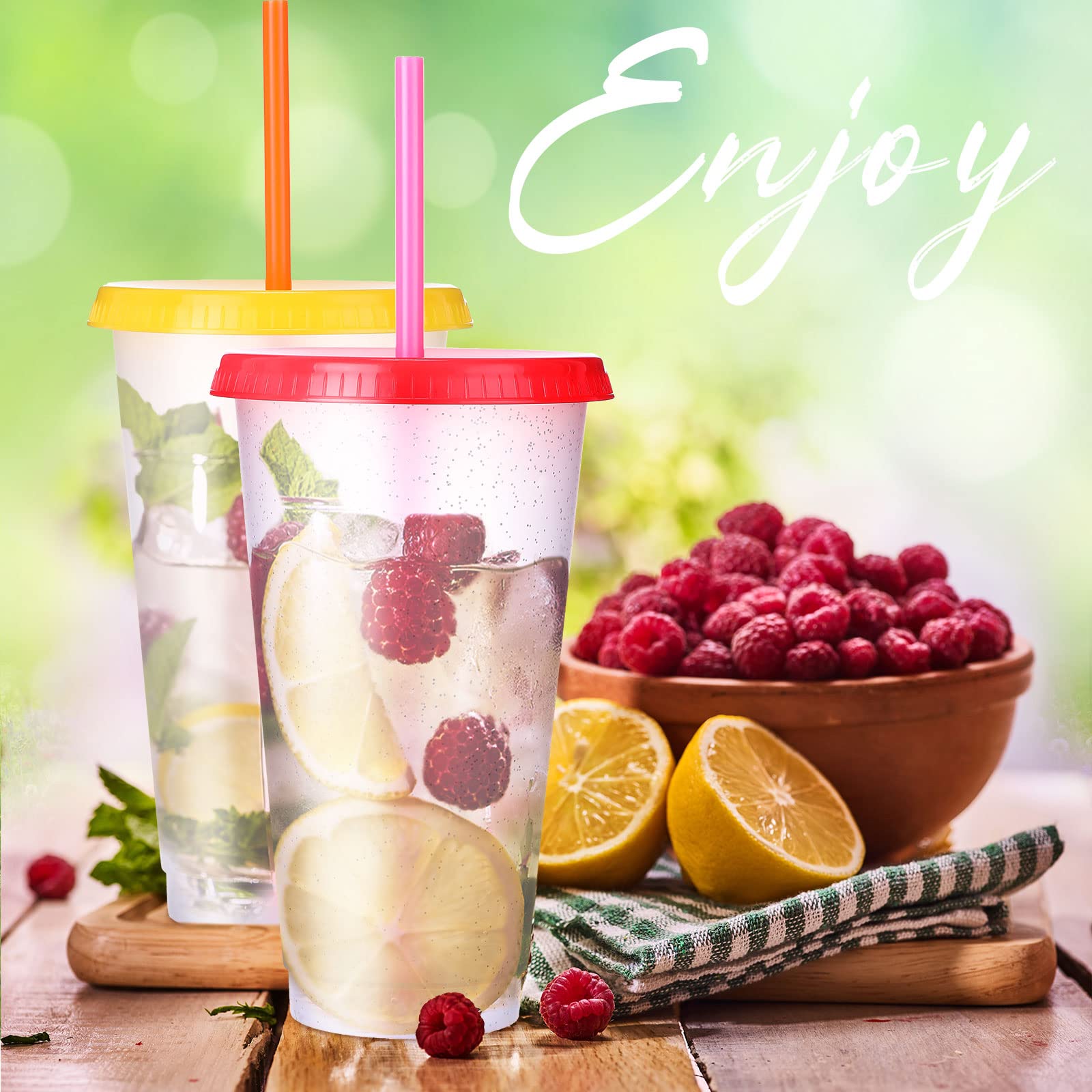 Honeydak 60 Pack 24-27 oz Reusable Plastic Tumbler Cups with Straw & Lid - Bulk Water Bottles for Iced Coffee, Travel Mugs, Parties, Birthdays (Shiny Color) | Perfect for Office, School, Picnics & Outdoor Events