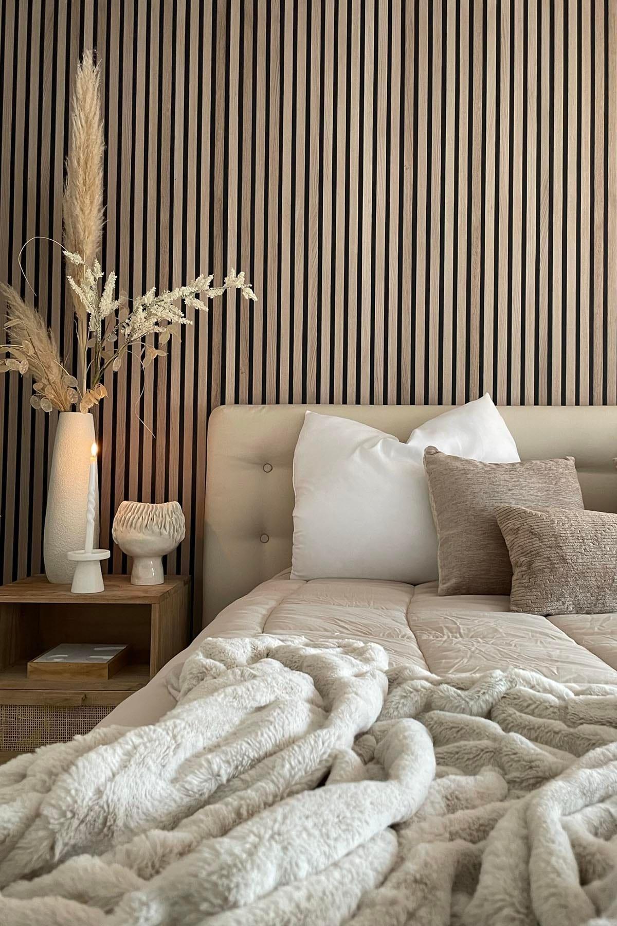 White Washed Oak Rib Wood Wallpaper - Peel and Stick Self-Adhesive Wallpaper for Bedroom, Living Room, and Office Decor