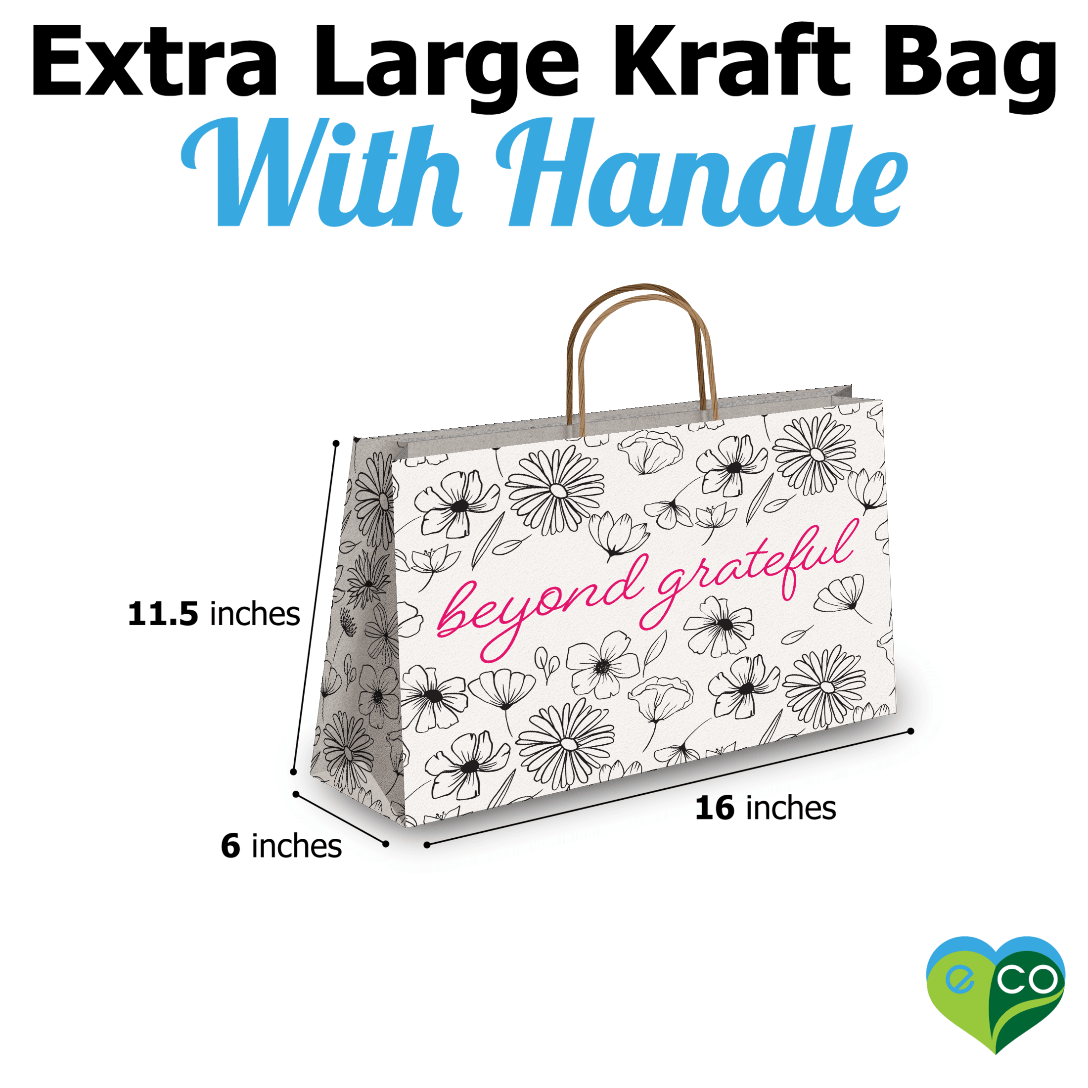 Stylish Black and White Floral Large Birthday Gift Bags - Premium Vogue Kraft Shopping Bags with Sturdy Handles (11.5x16x6 inches) - Perfect for Birthday Parties, Bridal Showers & Elegant Gift Giving