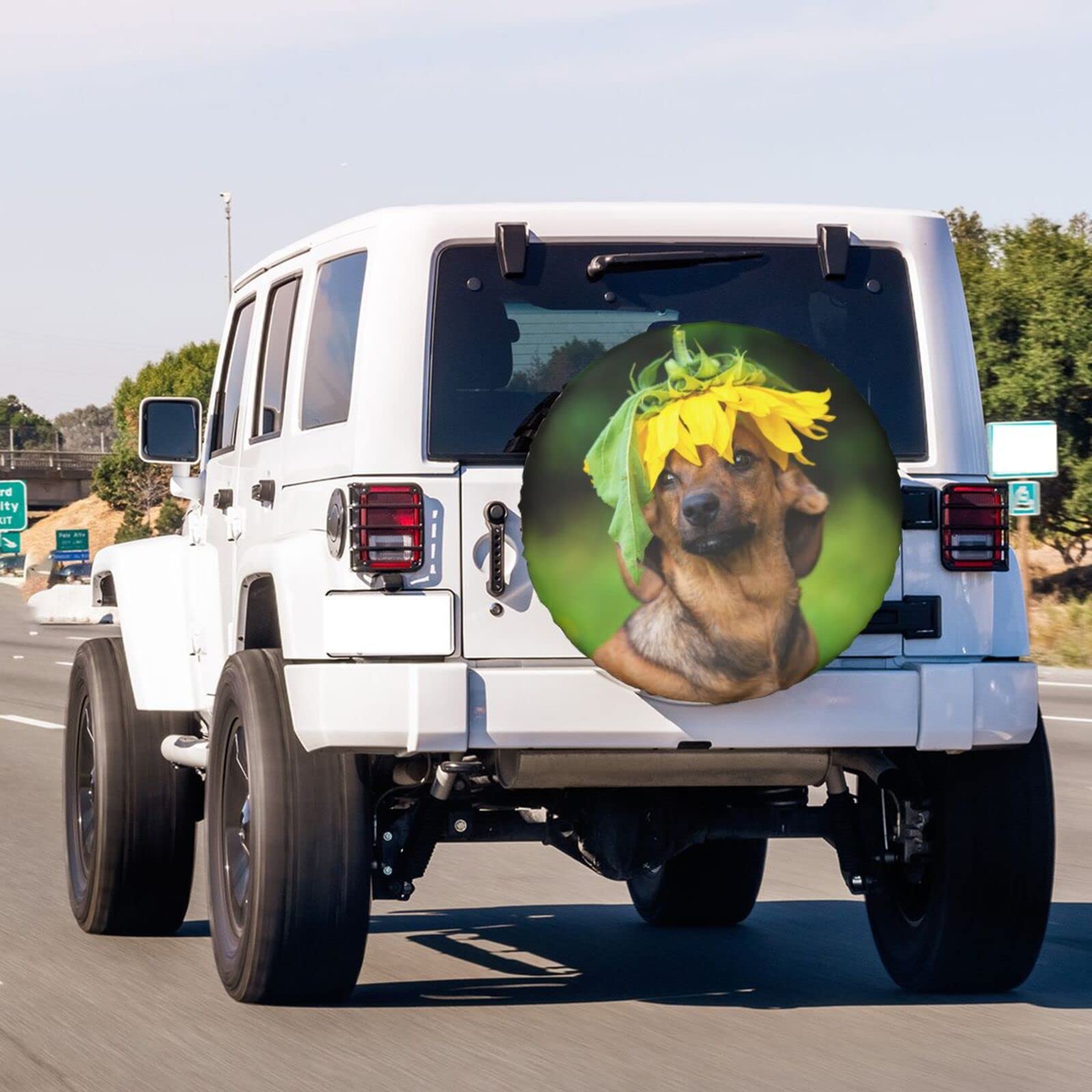 Funny Dachshund Sunflower Spare Tire Cover - 14 Inch Dustproof Wheel Protector for Trailers, RVs, SUVs & Vehicles | Perfect for Outdoor Camping & Road Trips