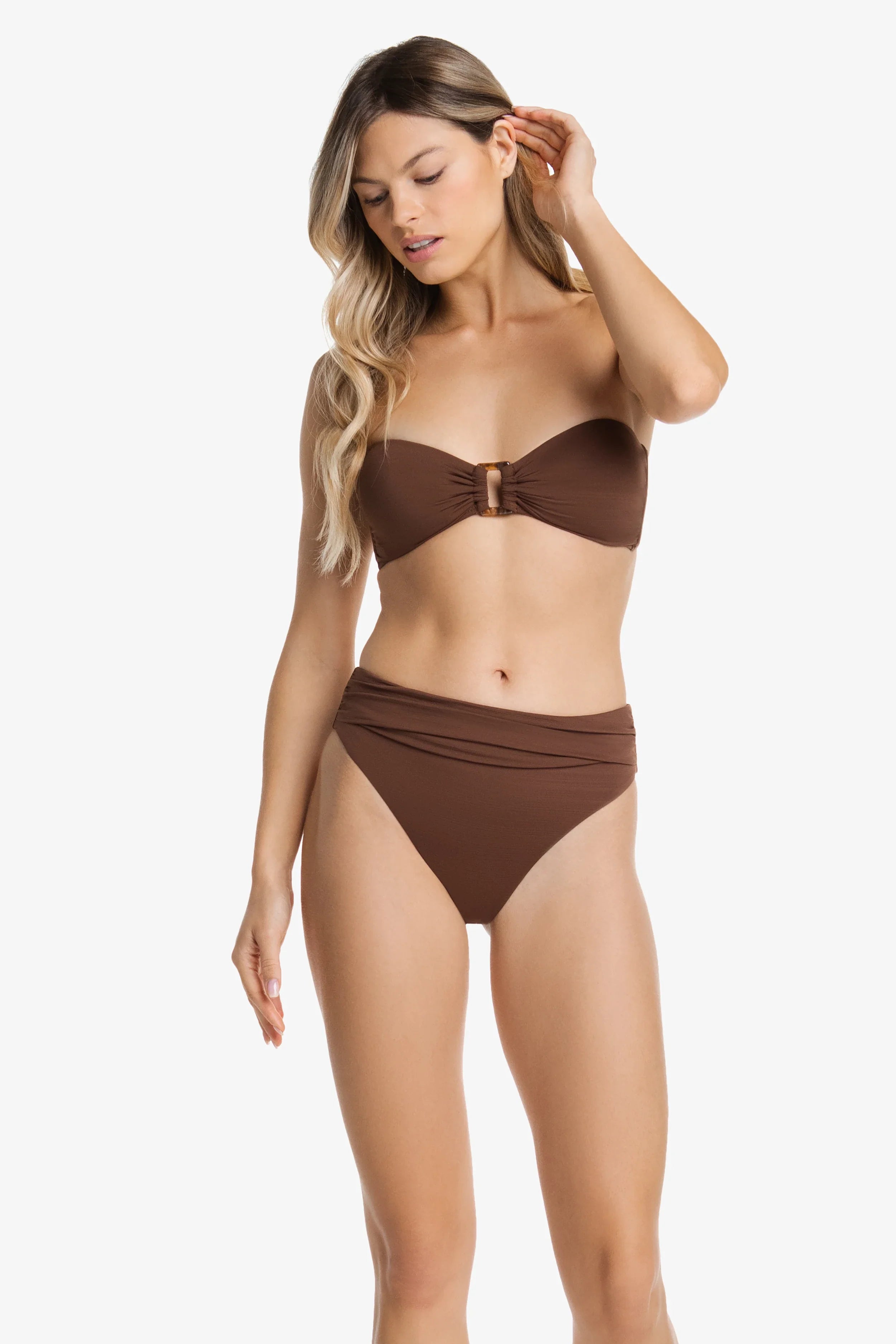 Textured Chocolate Brown Shirred Bottom Pants for Women - Comfortable & Stylish High Waisted Trousers for Casual Wear, Office, and Date Night