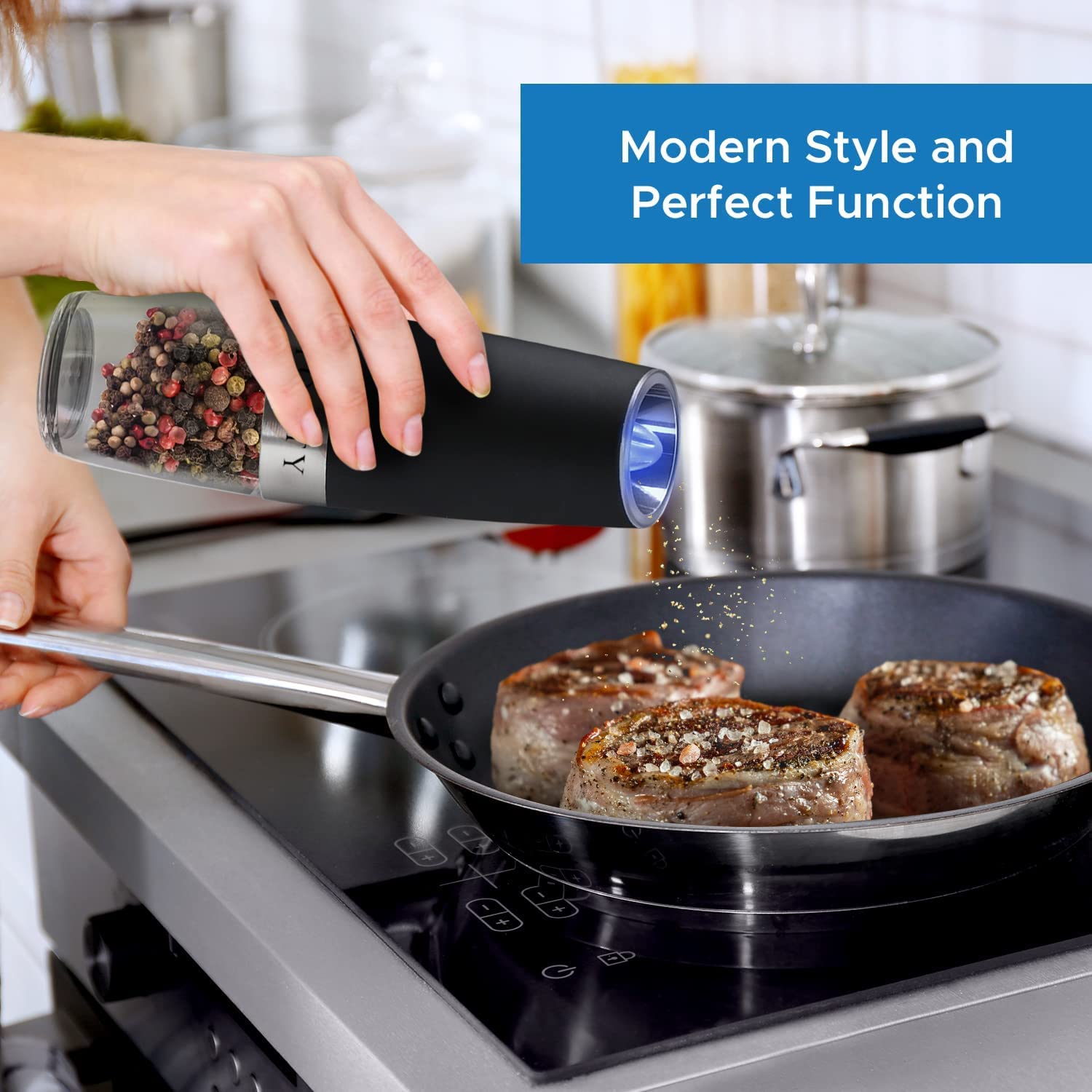 Premium Electric Salt and Pepper Grinder Set - Battery Operated Automatic Seasoning Shakers for Kitchen, BBQ & Dining - Perfect Housewarming Gift for Men & Women - Ideal for Cooking, Grilling & Entertaining