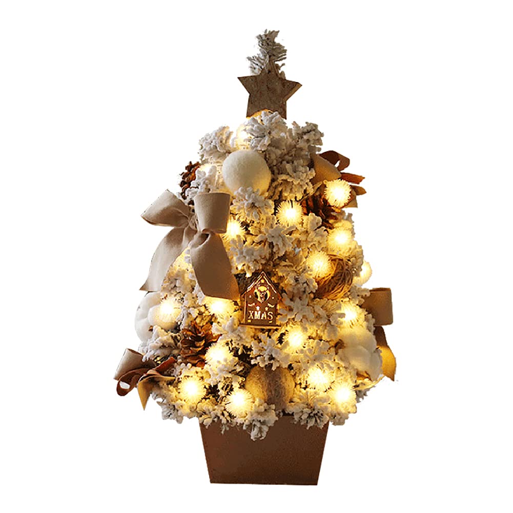 ZBling 60cm/45cm Mini Artificial Snow Christmas Tree with Battery LED Lights - Holiday Decor for Home, Office, Party & Winter Wonderland Theme