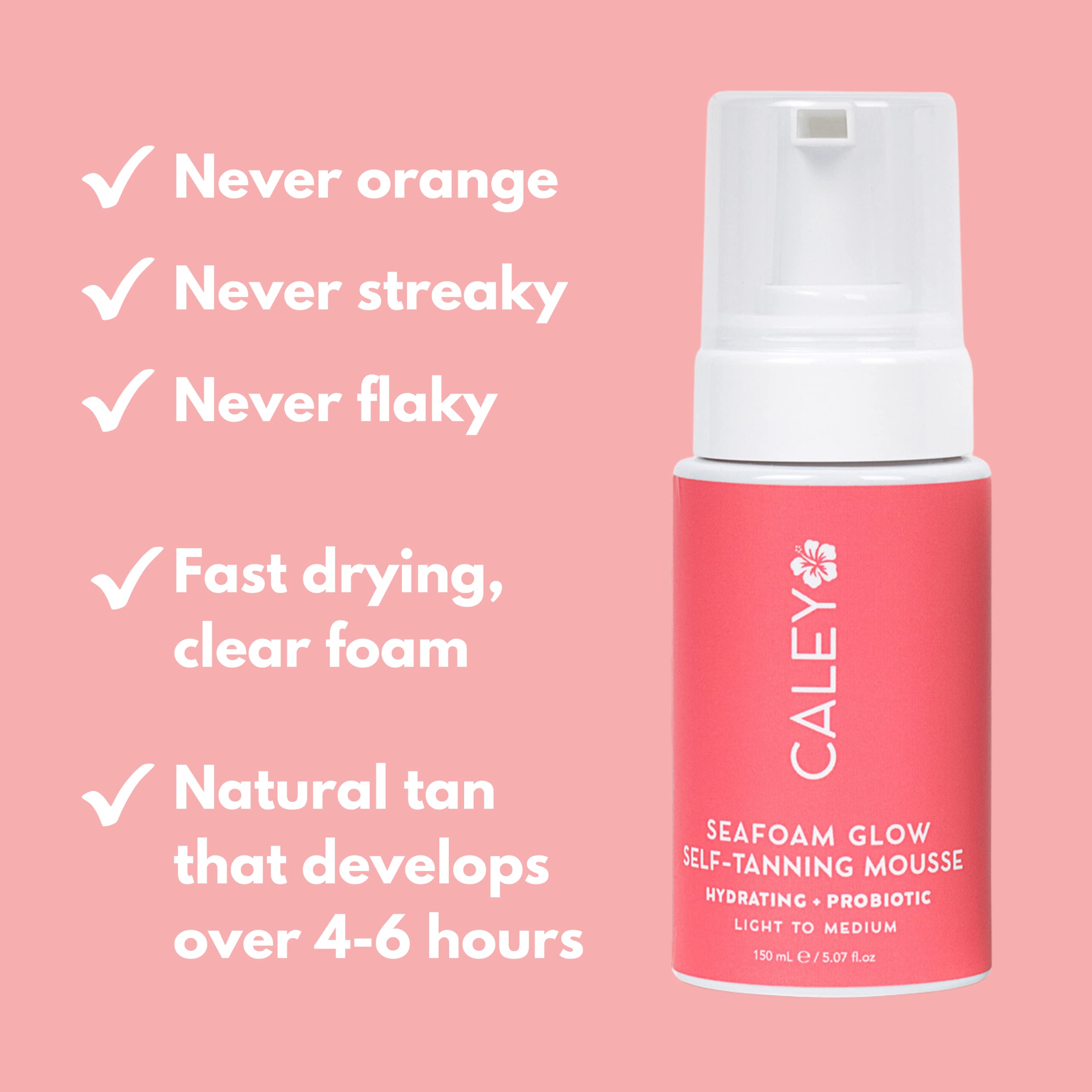 Caley Cosmetics Probiotic Self Tanning Mousse - Travel Size (2.5oz) for Light to Medium Skin Tones | Natural Sunless Tan | Streak-Free Application | Perfect for Vacation & Special Occasions