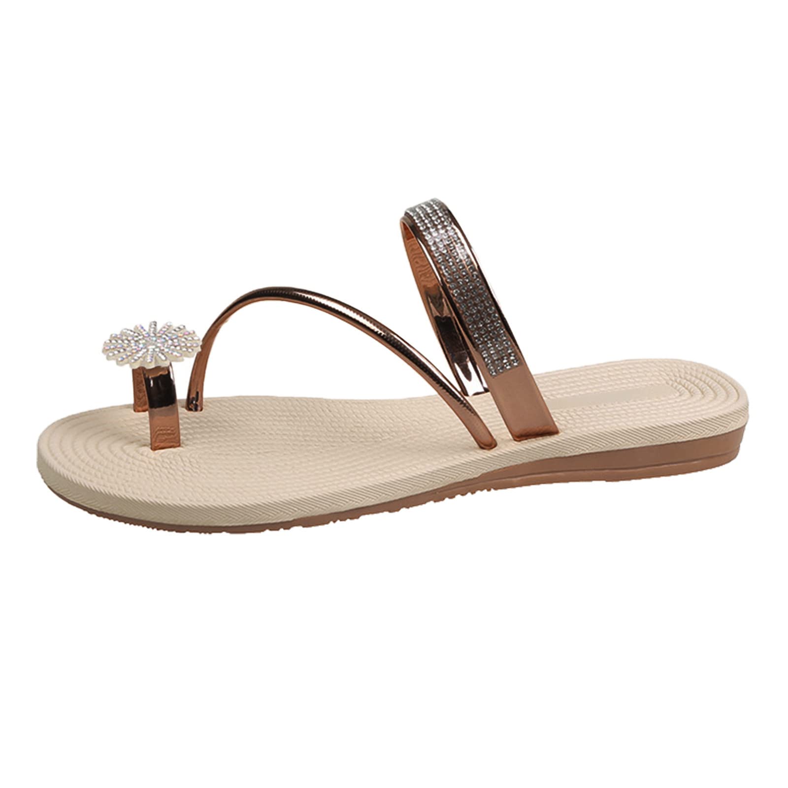 Women's Pearl Toe Elastic Sandals - Comfortable Flat Strap Casual Slippers for Home, Beach & Outdoor Wear | Summer Fashion Footwear for Girls & Women