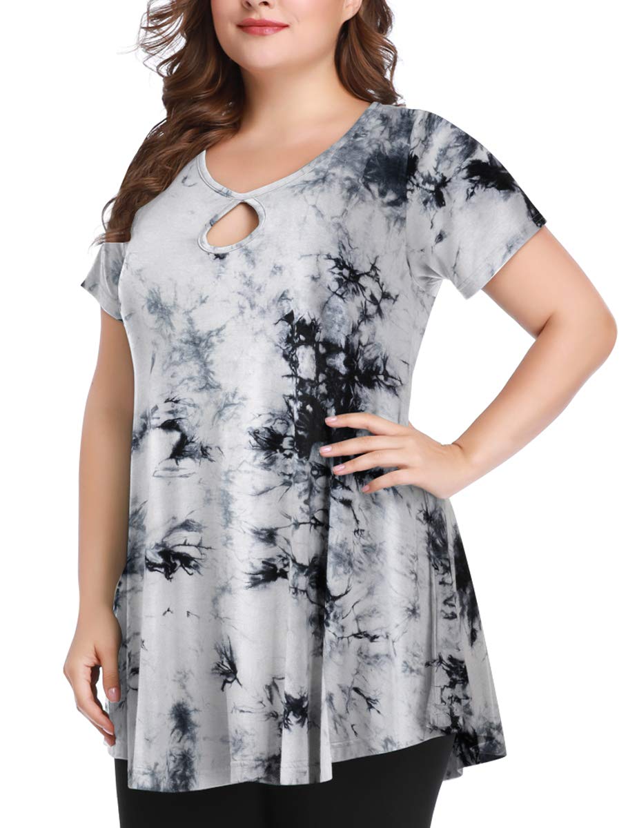 MONNURO Women's Short Sleeve Keyhole Summer Tunic Top - Sexy Loose Swing Blouse for Plus Size - Casual Beachwear & Vacation Outfit