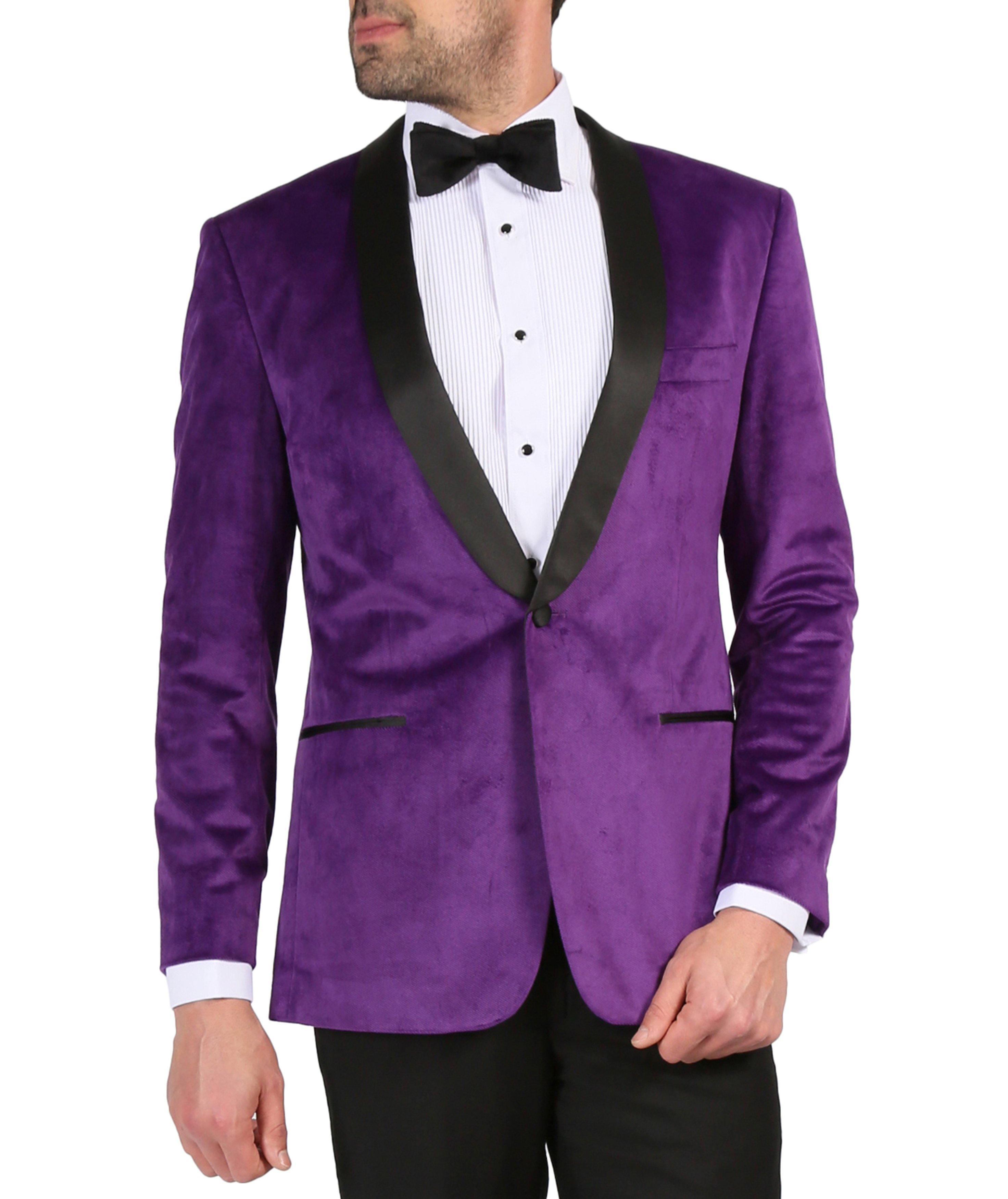 Enzo Collection Purple Slim Fit Velvet Shawl Tuxedo Blazer for Men - Elegant Formal Dinner Jacket for Weddings, Prom & Special Occasions