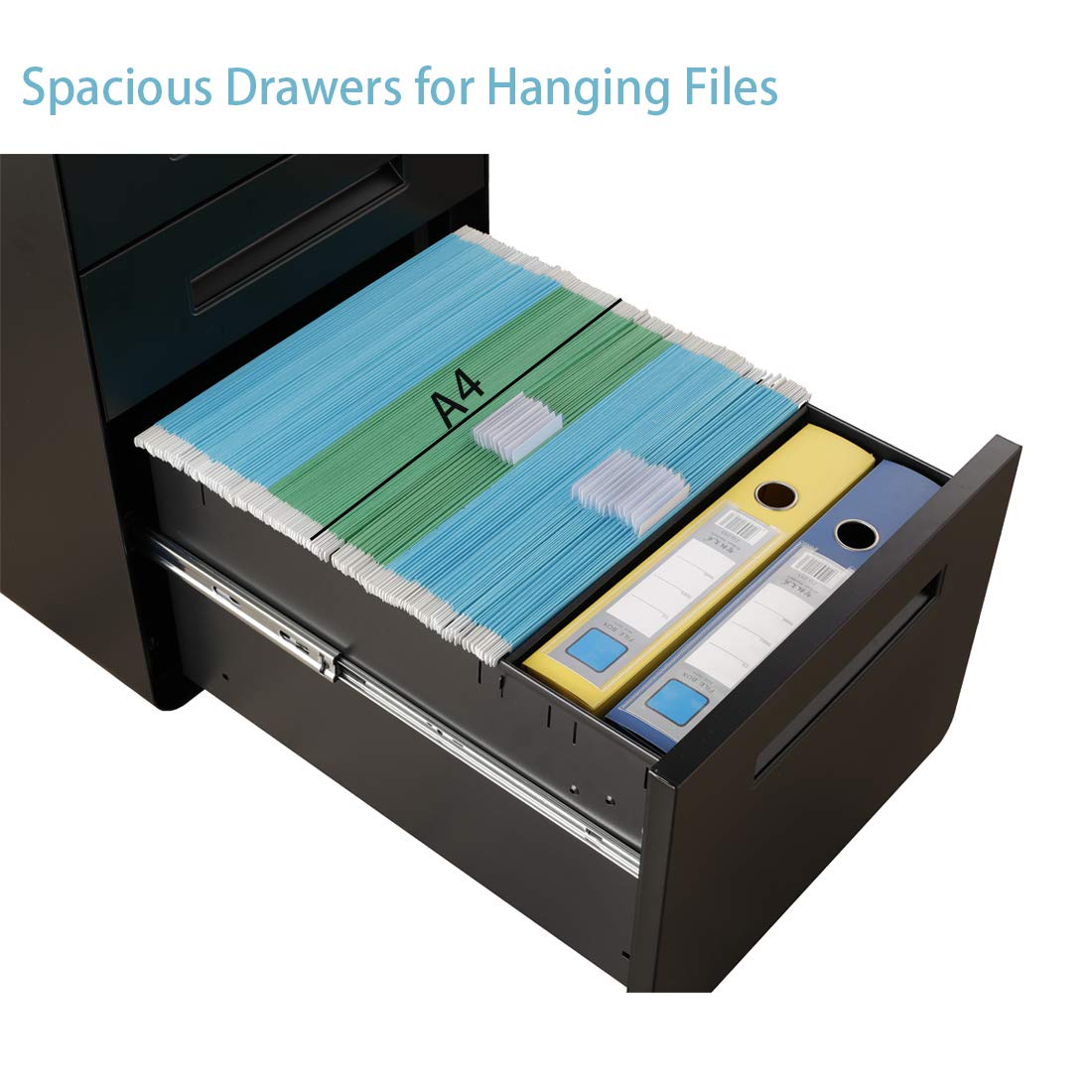 GREATMEET 3-Drawer Metal File Cabinet with Lock - Under Desk Storage Organizer for Letter/A4/Legal Size Documents - Mobile Office File Cabinet for Home, Office & School Use