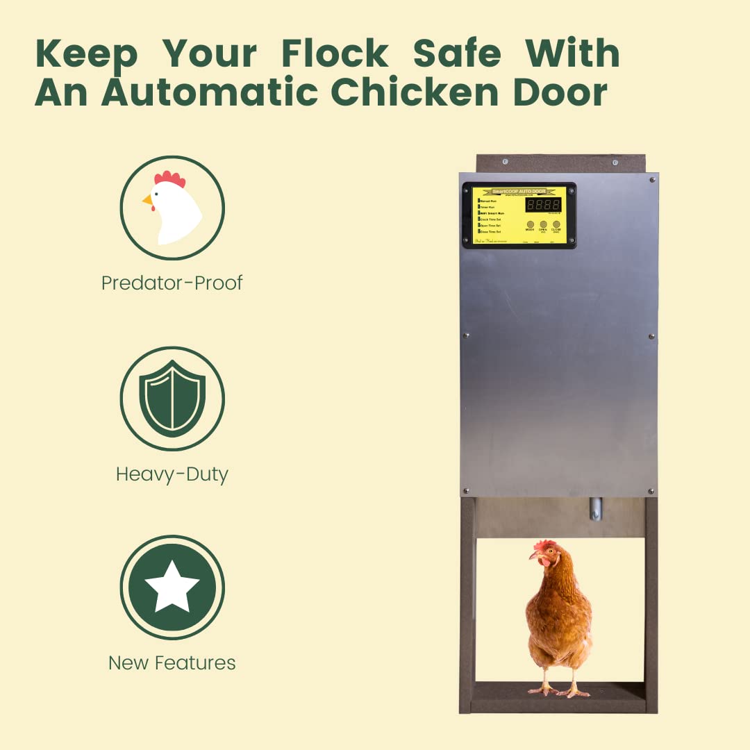 Automatic Chicken Coop Door - Heavy-Duty Aluminum, Waterproof, Timer & Light Sensor, Predator Proof, Easy Install, Solar/Battery Powered (11