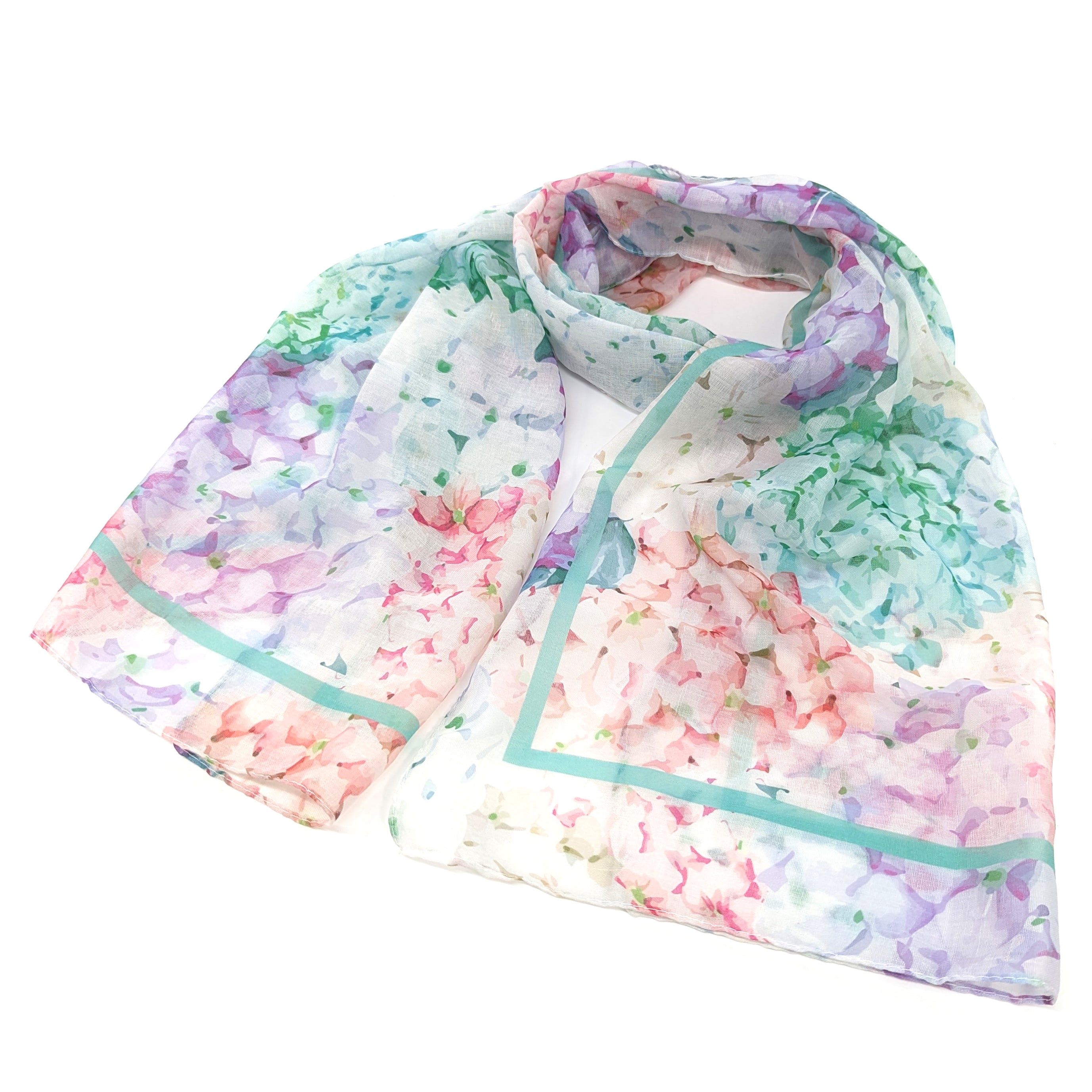 Stylish Hydrangea Print Ladies Fashion Scarf - Soft Womens Wrap Shawl for Spring Outfits, Office Wear & Special Occasions