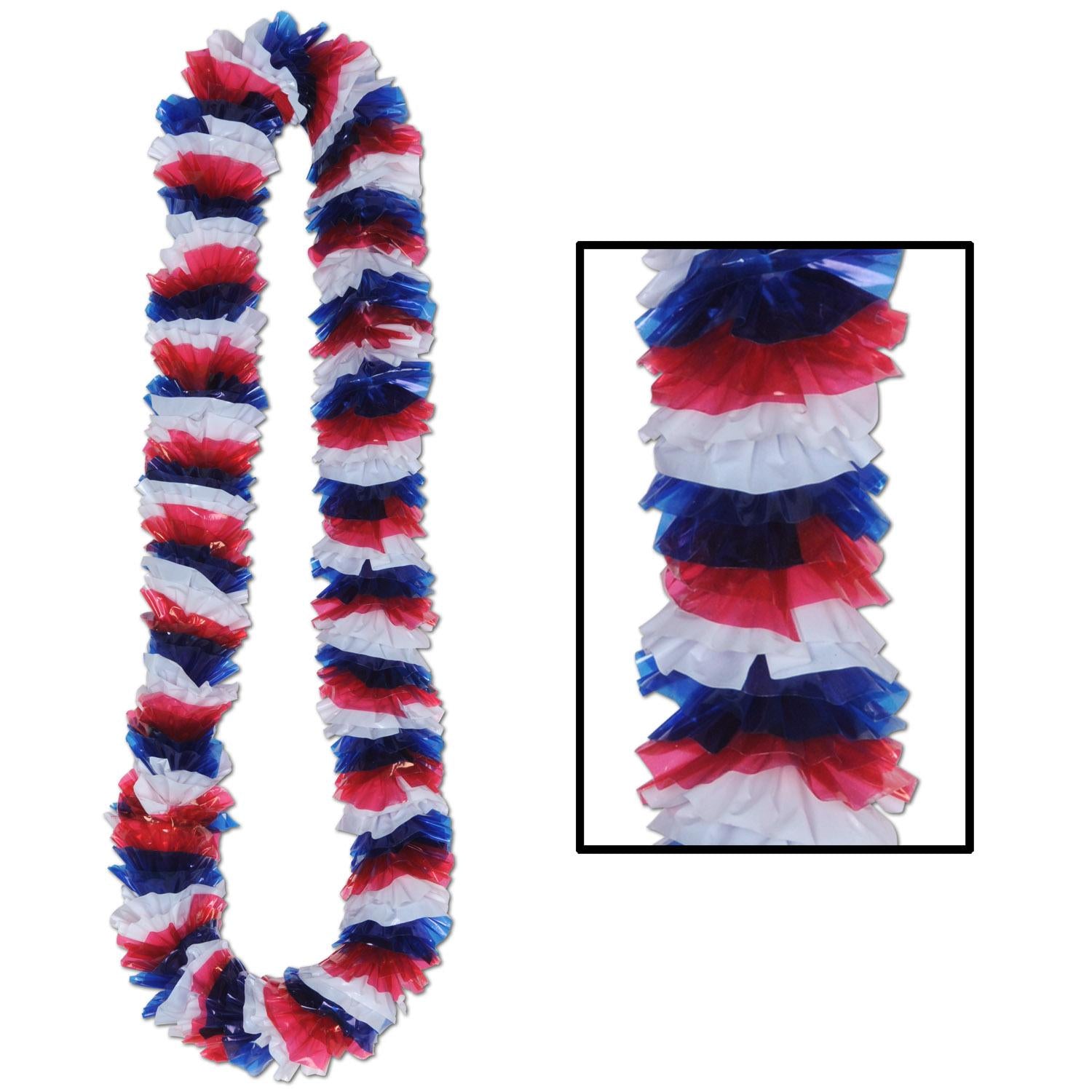 100 Pack Beistle Soft Twist Patriotic Poly Leis - Red White & Blue Hawaiian Party Necklaces for 4th of July, Memorial Day, Independence Day Celebrations & Luau Themed Events