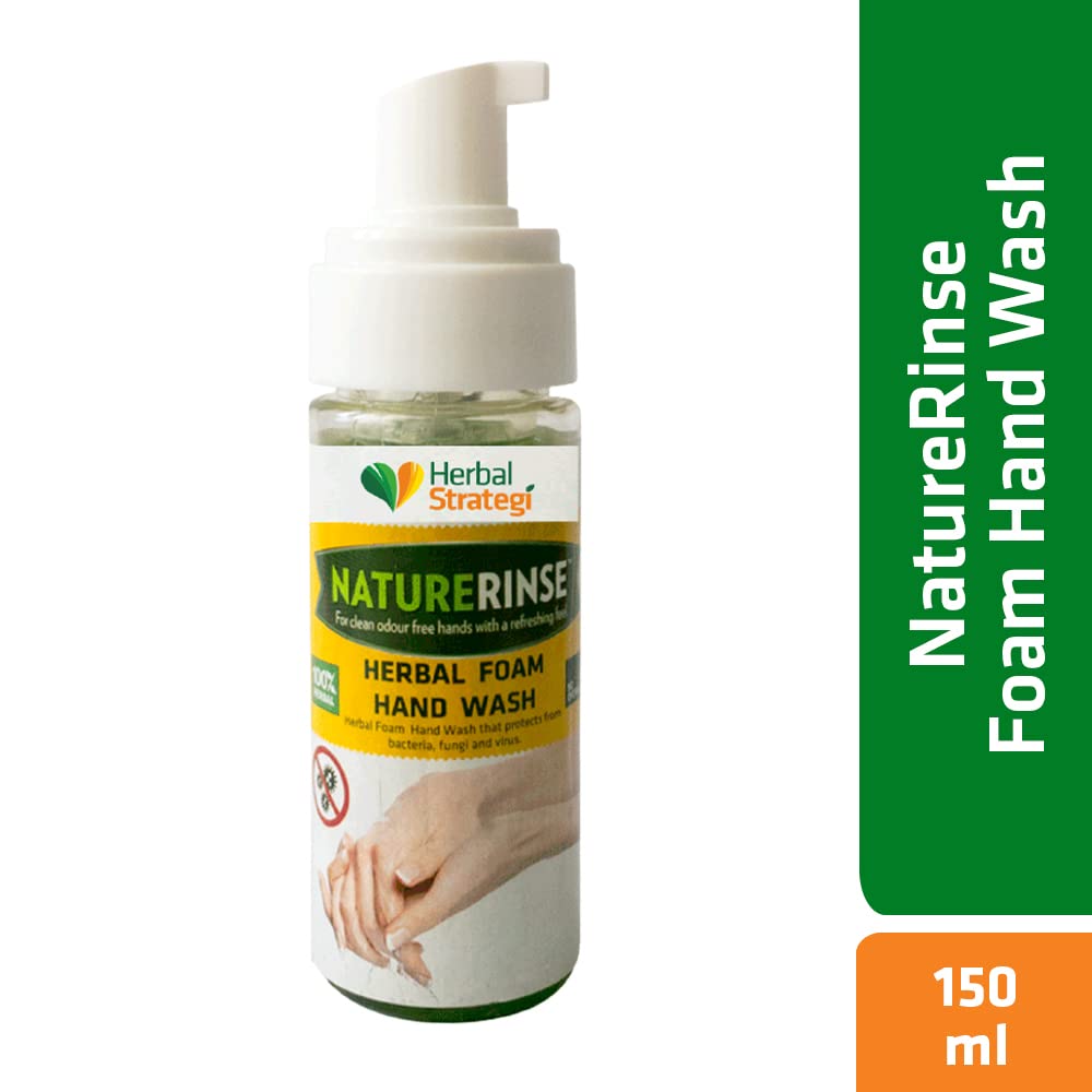 Herbal Strategi – Foam Hand Wash with Lemongrass, Neem Oil, Lemon Oil, Tulsi & Coconut Oil | Eco-Friendly, Biodegradable & Skin-Safe | Baby & Pet-Friendly Natural Hand Soap | 150mL | Perfect for Home, Kitchen, Bathroom & Travel Use