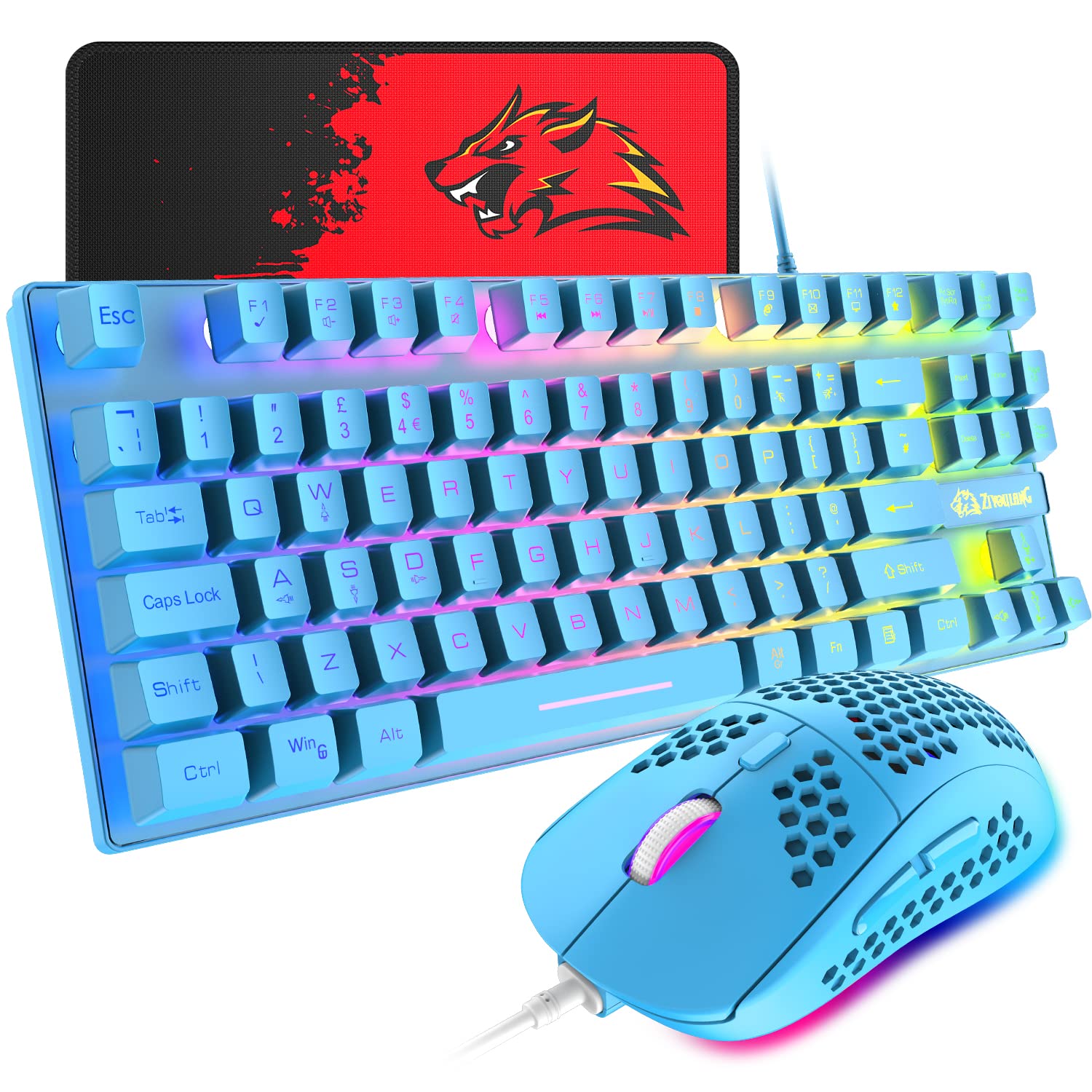 RGB Backlit Gaming Keyboard and Mouse Combo - 88-Key USB Mechanical Keyboard & Programmable 6400 DPI Lightweight Gaming Mouse for PC, PS4, PS5, Laptop, Mac (Blue) - Perfect for Esports, Streaming & Late-Night Gaming Sessions