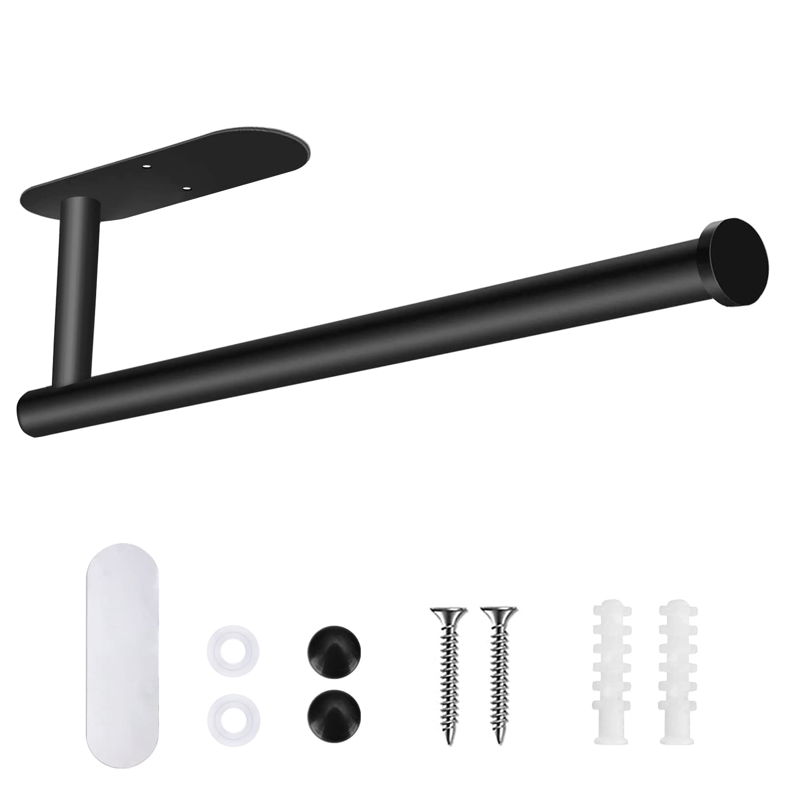Sturdy Wall Mount Paper Towel Holder - Extra Strong Self Adhesive Under Cabinet Towel Rack for Kitchen, Bathroom & Cabinets (Black) - Perfect for Easy Access to Paper Towels While Cooking or Cleaning