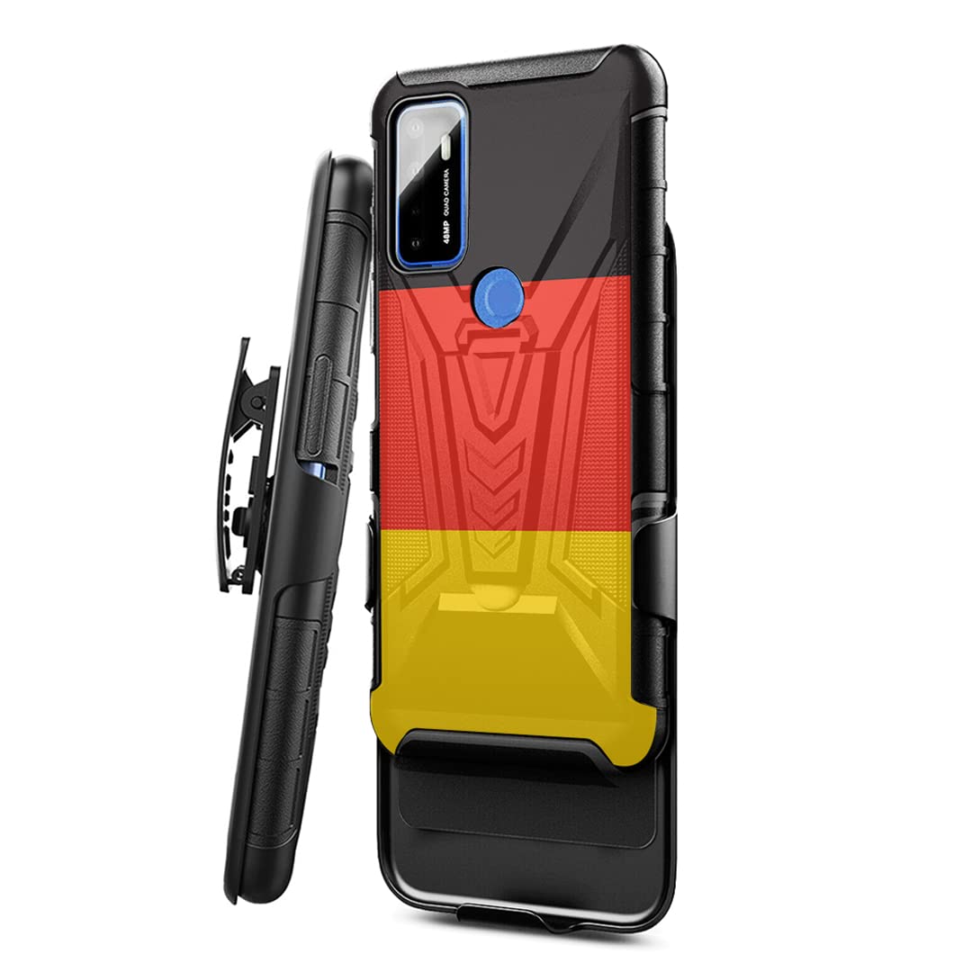 Military Shockproof Phone Case Compatible with Cricket Dream 5G & AT&T Radiant Max 5G - Heavy Duty Belt Clip Holster with Kickstand (Germany Flag Design) - Perfect for Outdoor Activities, Construction Work & Travel Protection