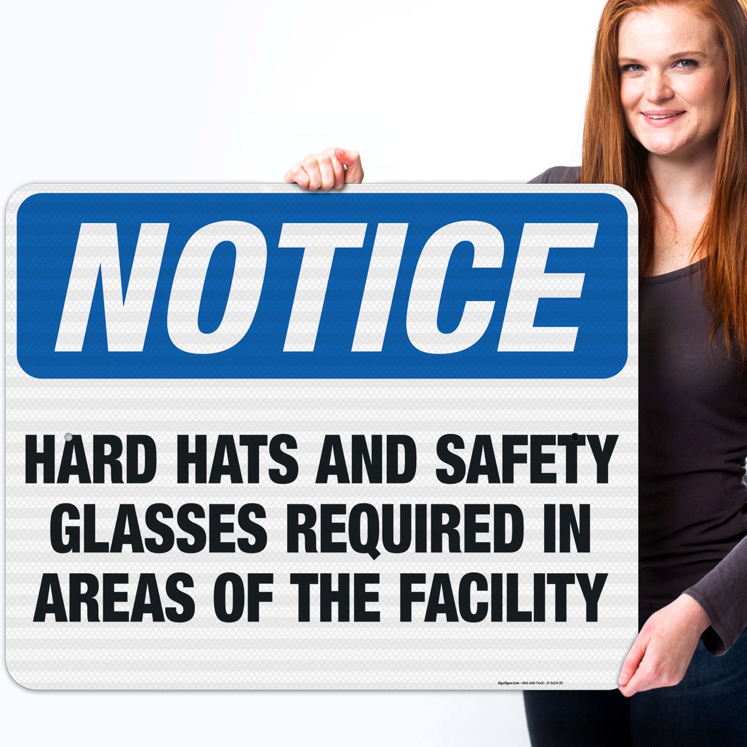 OSHA Compliant Sigo Signs - Hard Hats & Safety Glasses Required Facility Sign | 24x30 Inches | 3M EGP Reflective .080 Aluminum | Fade Resistant | Indoor/Outdoor Use | Made in USA | Perfect for Construction Sites, Warehouses & Industrial Facilities