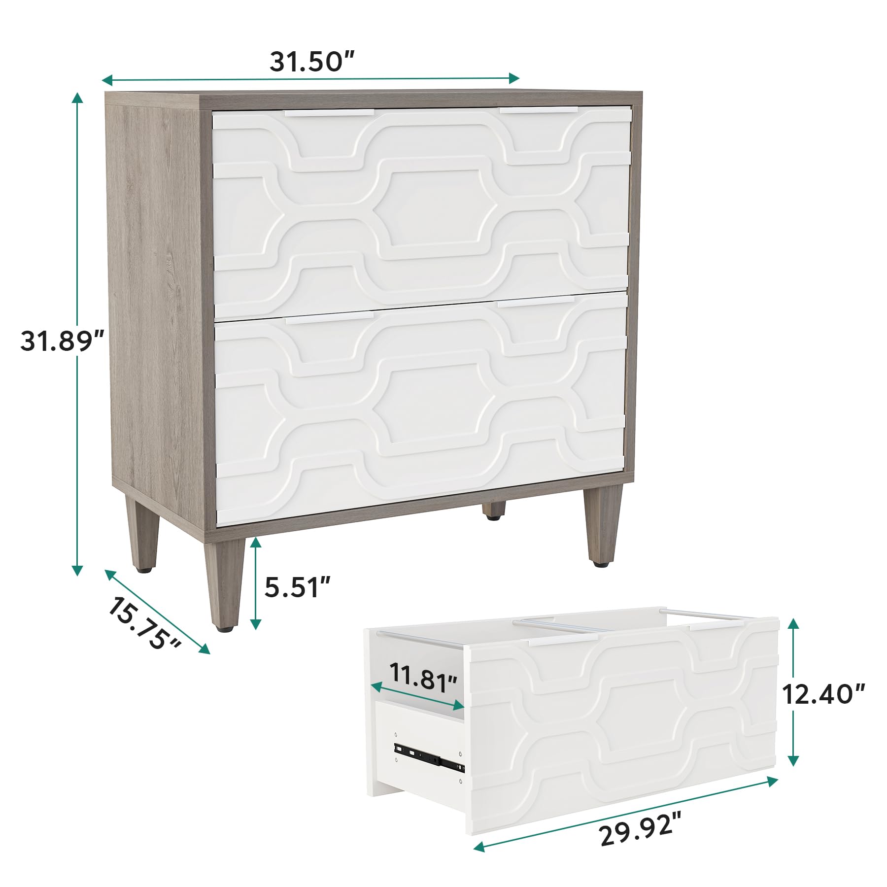 Tribesigns 2-Drawer Lateral File Cabinet - A4 Letter Legal Size Office Storage Organizer with Printer Stand - White & Gray Home Office Filing Solution for Documents & Supplies