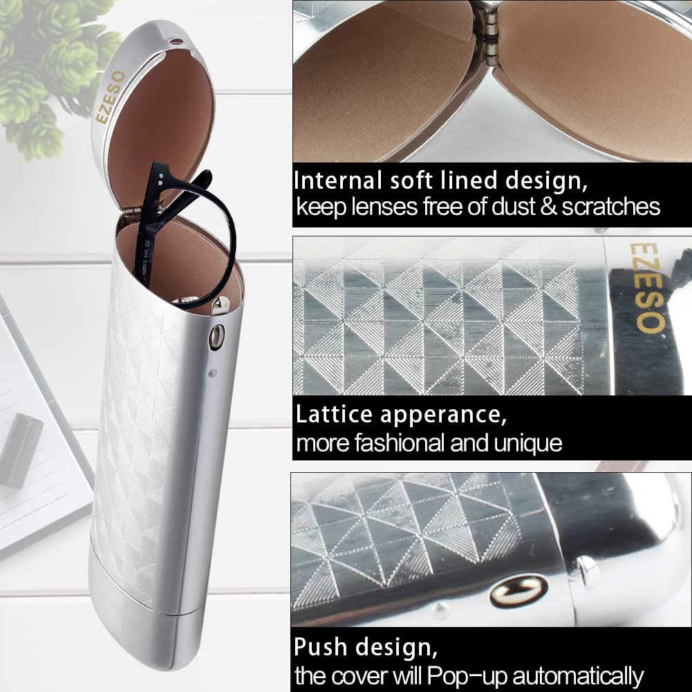 EZESO Aluminum Glasses Case for Small Frame - Stylish Lattice Eyeglass Holder (2 Pack, Silver) | Perfect for Travel, Work & Daily Use