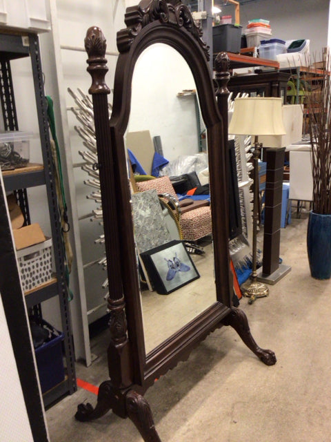 Handcrafted Dark Wood Carved Standing Mirror - Elegant Free-Standing Full-Length Floor Mirror for Bedroom, Living Room & Entryway Decor