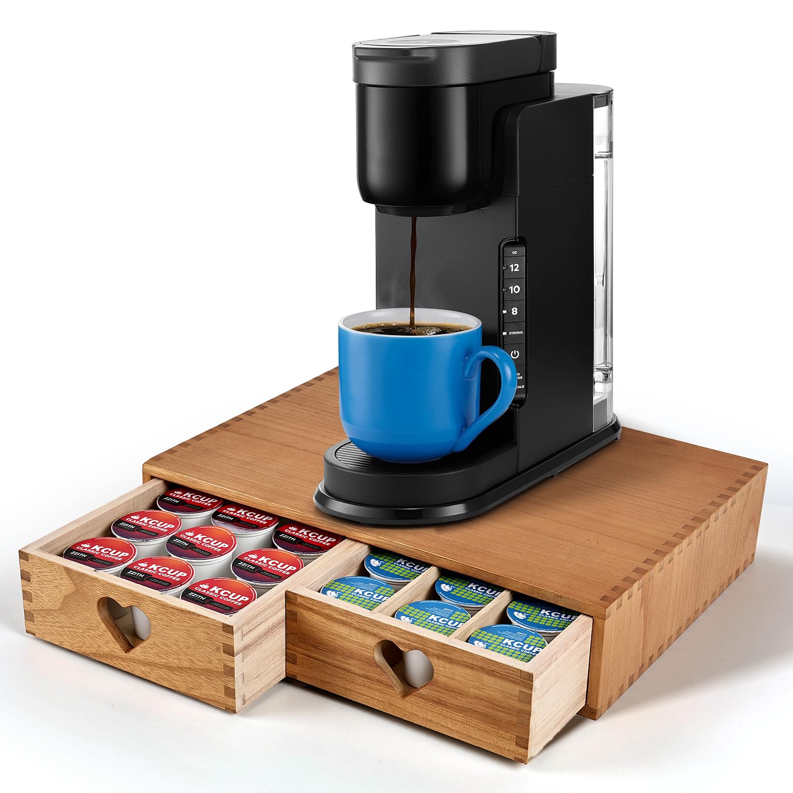 Wooden K Cup Holder & Drawer Organizer - 30 Pod Capacity, Tea Bag Storage for Kitchen, Office & Coffee Bar - Perfect for Keurig Pods & Tea Bags Organization
