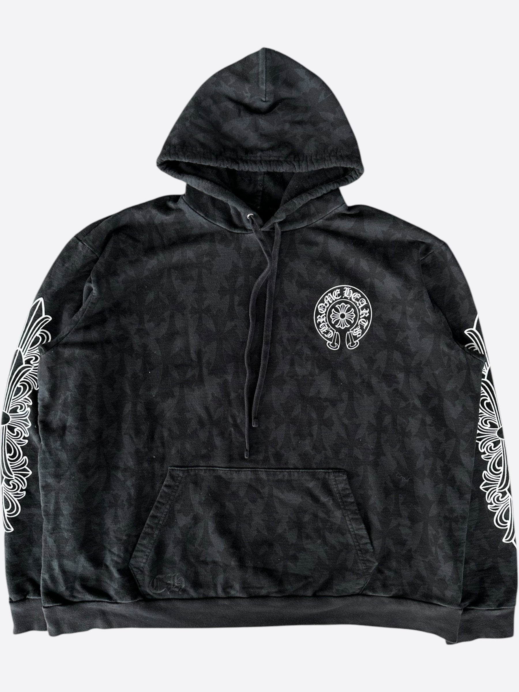 Chrome Hearts Black & White Cross Jacquard Scroll Logo Hoodie - Stylish Streetwear for Men & Women | Perfect for Casual Outfits, Urban Fashion & Everyday Wear